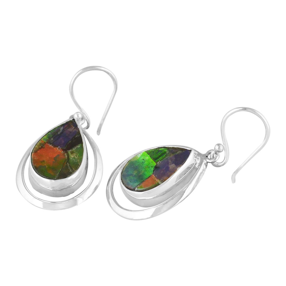 Starborn Ammolite Earrings for Women – Natural Gemstone Dangle Earrings – Elegant Jewelry Gift for Her – Perfect for Parties, Weddings & Special Occasions