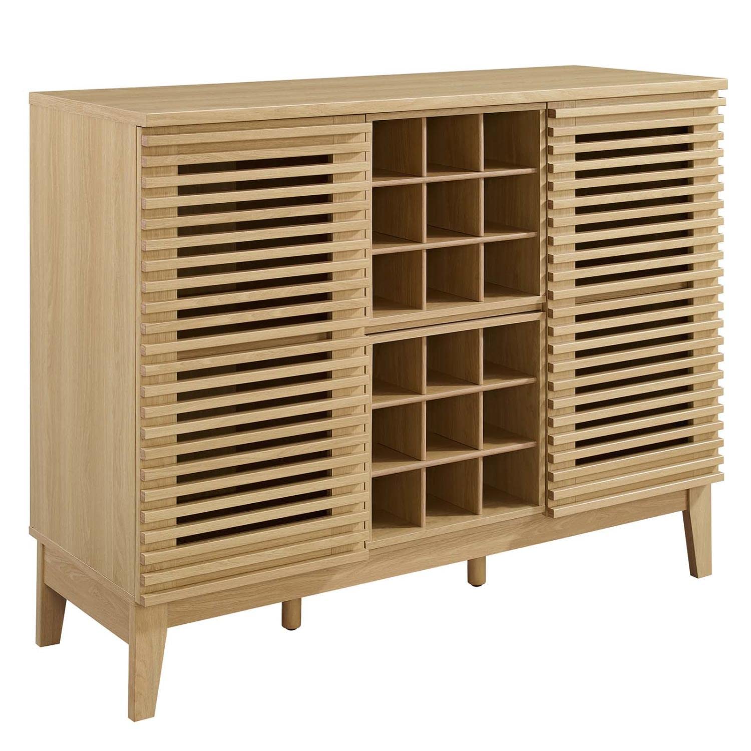 Modway Render Mid-Century Modern Wine Bar Cabinet - Solid Oak Wood, 17 x 46 x 37 Inches - Vintage Home Bar Furniture for Dining Room, Living Room & Entertaining
