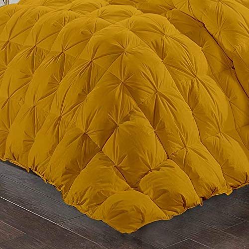 All-Season 600 GSM 3-Piece Quilted Pinch Pleated Fluffy Comforter Set - 100% Cotton Duvet Insert with 2 Pillowcases (Full/Queen, Gold) | Ultra Soft Bedding for Cozy Sleep & Luxury Bedroom Decor