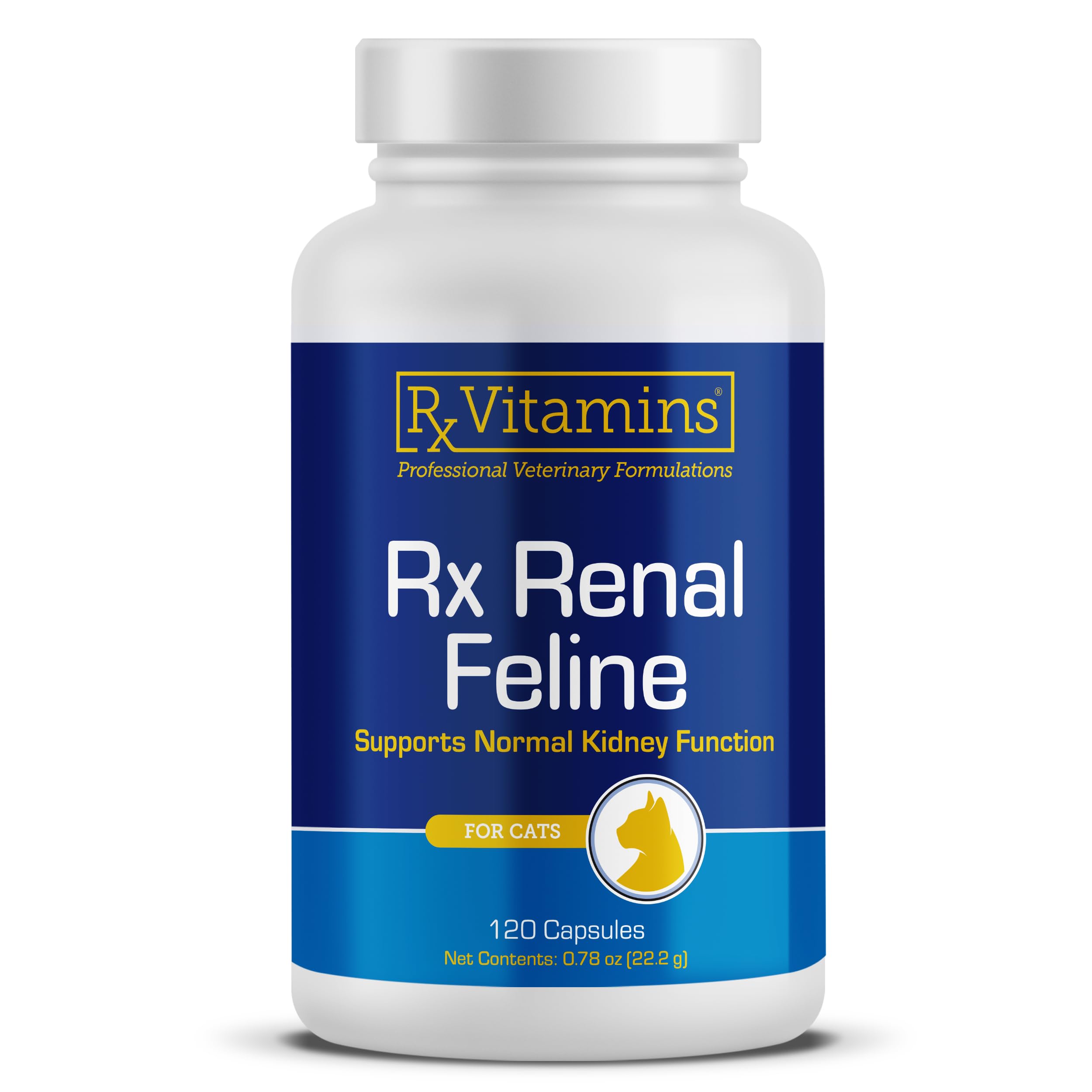 Rx Vitamins Renal Feline - Kidney Support Supplement for Cats with Milk Thistle - Anti-Inflammatory & Liver Support - Boosts Antioxidant Health & Immune System - 120 Capsules - Ideal for Senior Cats with Kidney Issues