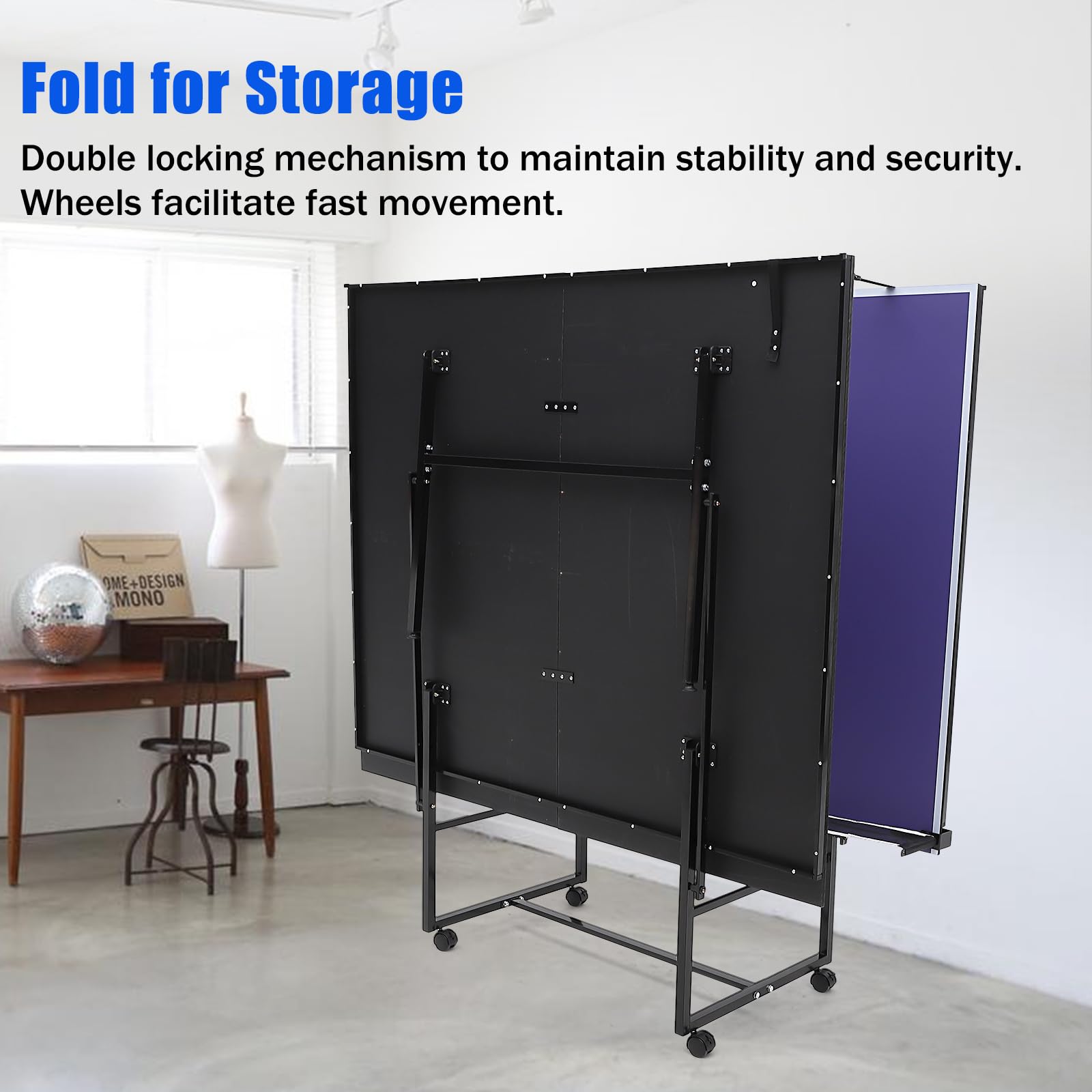 Professional Full-Size 9' x 5' Folding Ping Pong Table with Net & Wheels - Indoor/Outdoor Tennis Table with Single Player Playback Mode for Easy Storage & Movement | Perfect for Home, Gym, Office & Backyard Games
