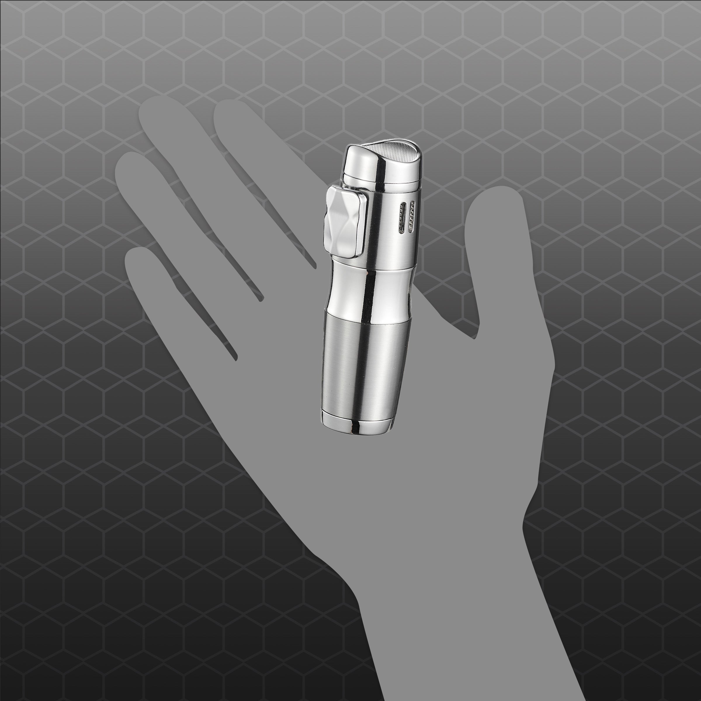 Visol Epicron Triple Flame Silver Cigar Lighter - Windproof Butane Torch for Cigars, Cigarettes & Outdoor Use - Perfect for Smoking, Camping & Gifts