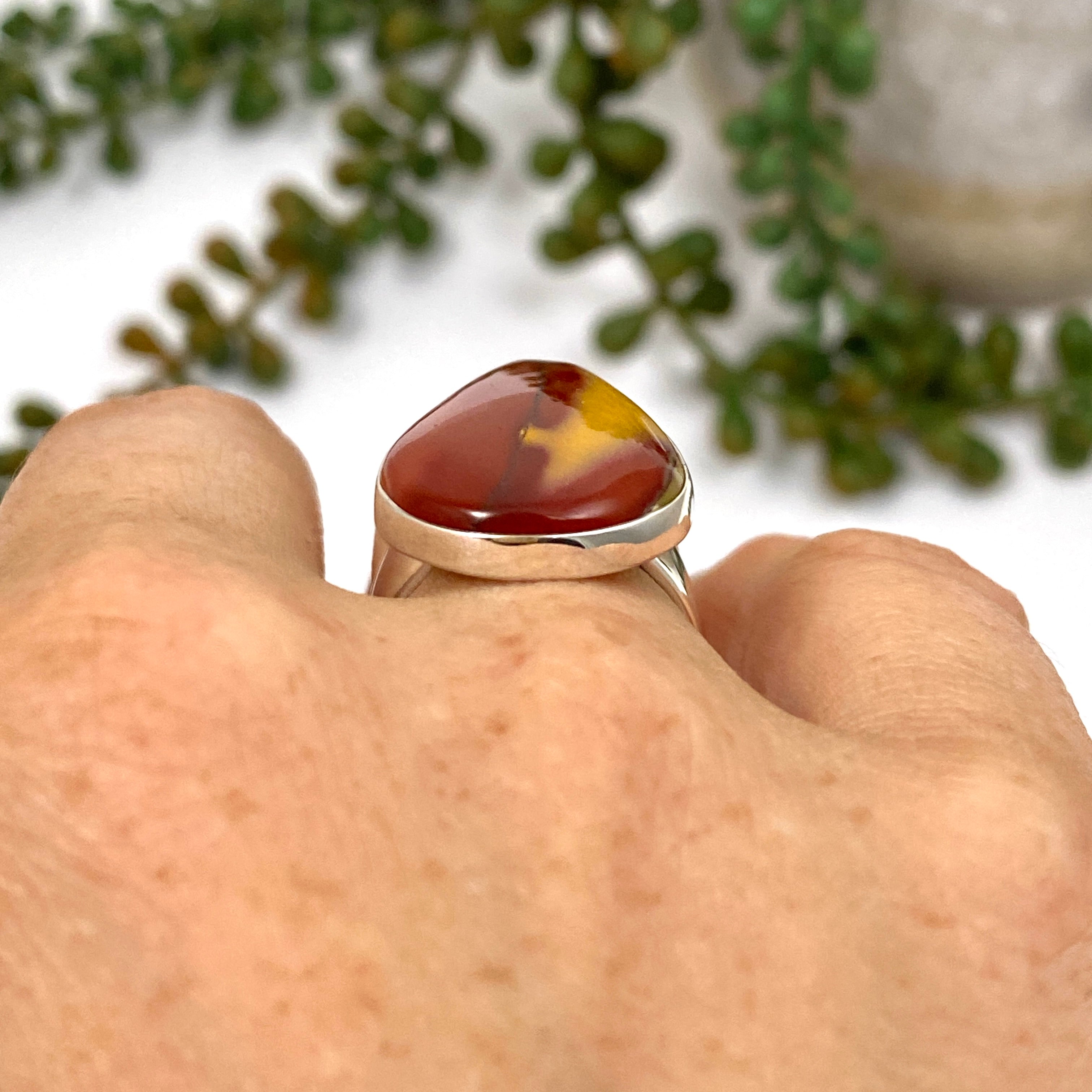 Natural Mookaite Teardrop Cabochon Sterling Silver Ring Size 7 - KRGJ3390 | Handmade Jewelry for Women, Boho Chic Accessory, Gift for Her, Perfect for Everyday Wear & Special Occasions