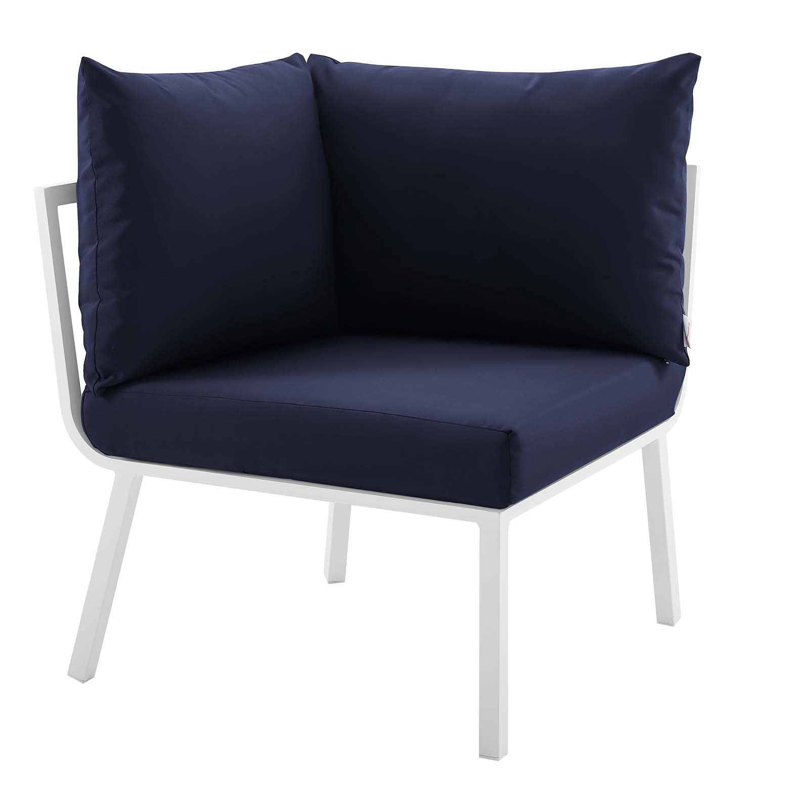 Modern Aluminum Lounge Chair in White, Blue, Navy - Metal Outdoor Patio Furniture for Balcony, Cafe, Bistro, and Garden Relaxation