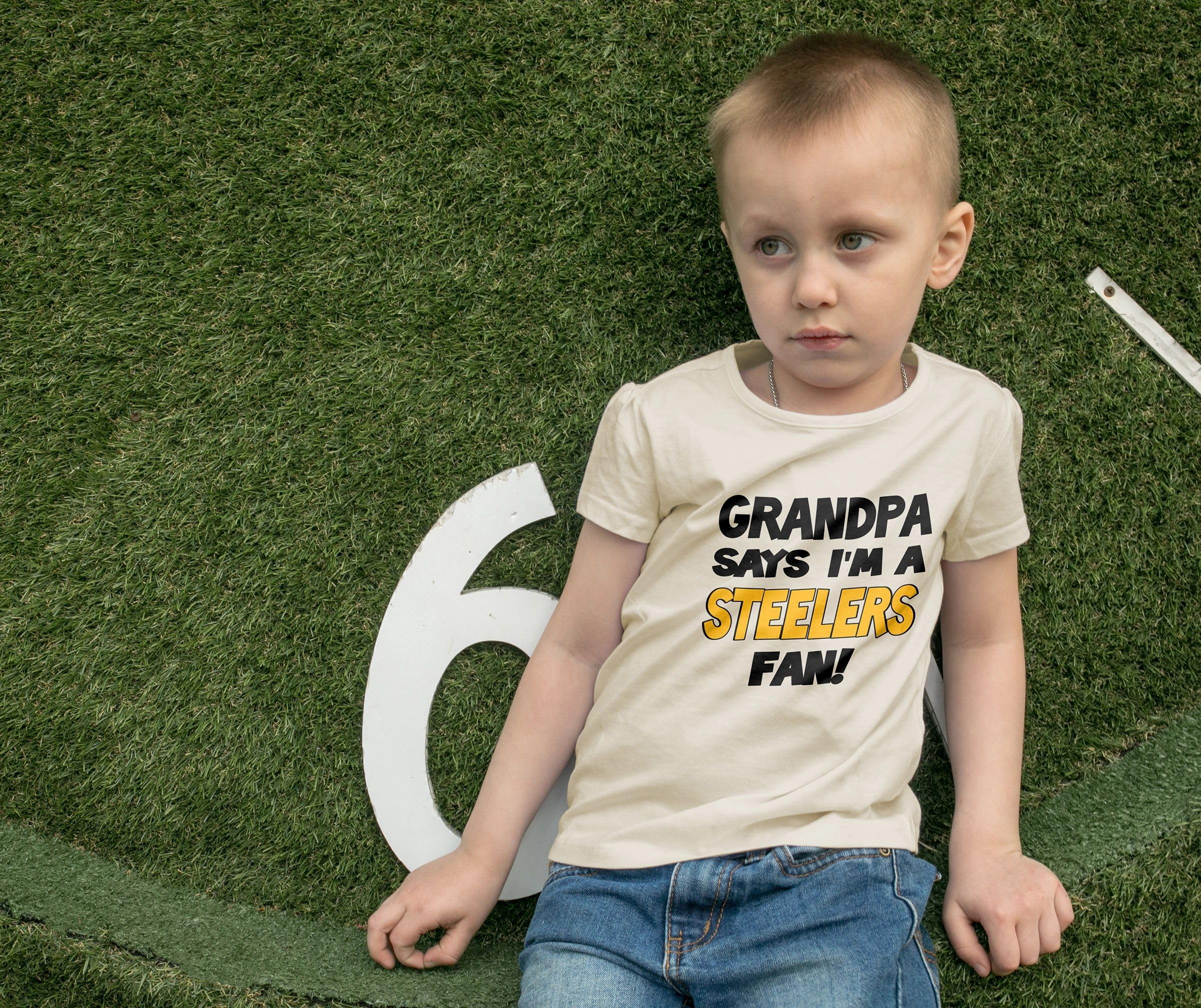 Kids Pittsburgh Steelers Fan T-Shirt - Grandpa Says I'm a Steelers Fan - Perfect for Game Day & Family Outings