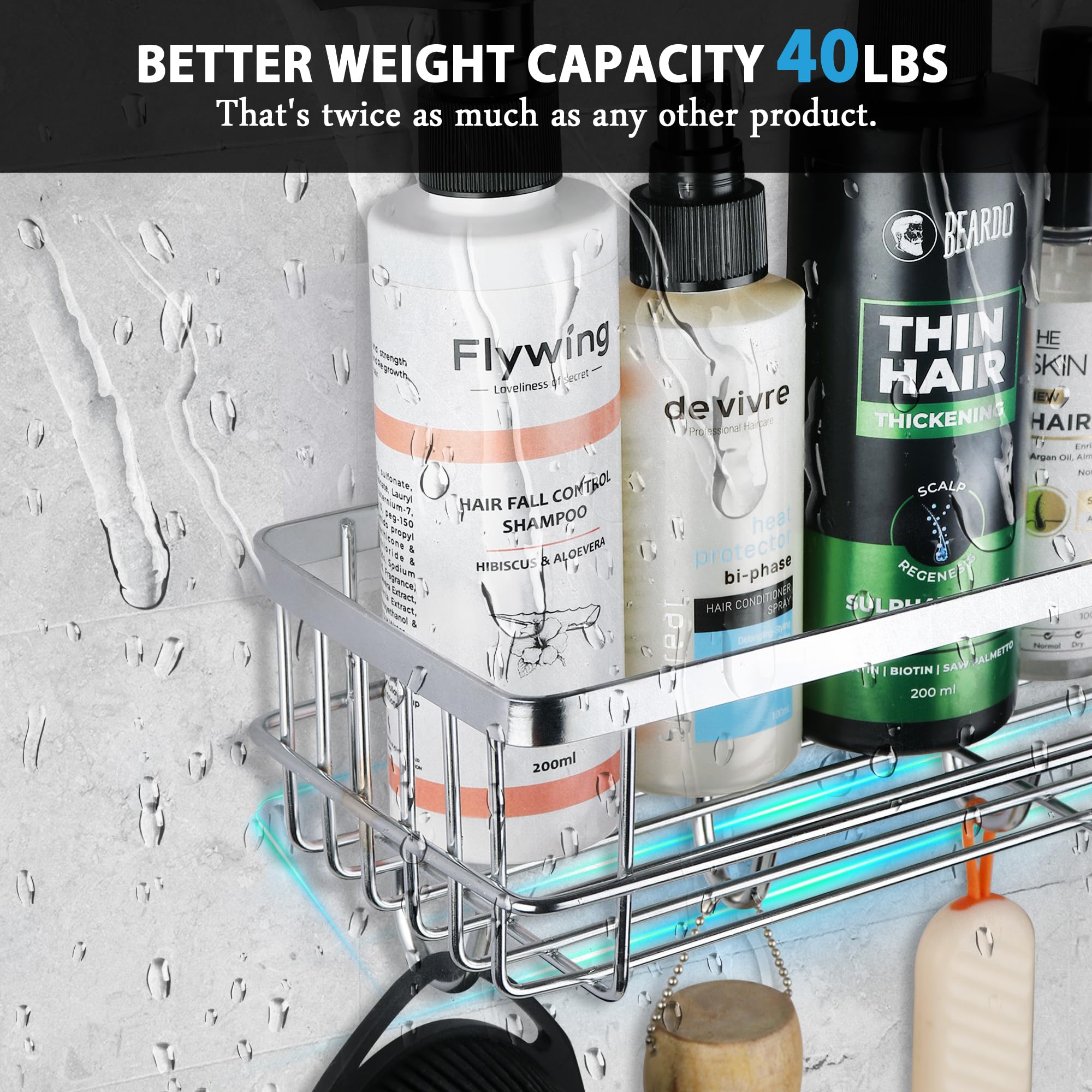 Gudroom Stainless Steel Self-Adhesive Shampoo Holder Wall Rack - Easy Installation Bathroom Organizer for Shampoo, Soap & Cream Bottles - Perfect for Shower, Bathtub & Spa Organization
