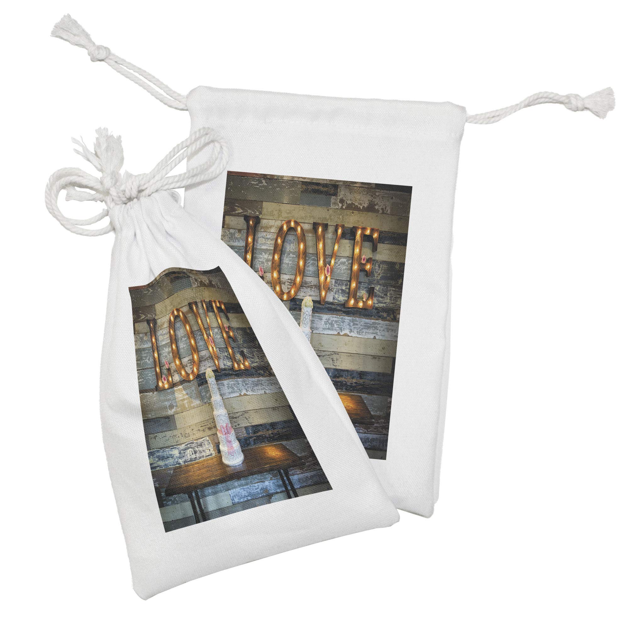 Ambesonne Wedding Fabric Pouch Set of 2 - Love & Cake Print Drawstring Bags for Toiletries, Masks & Party Favors (9