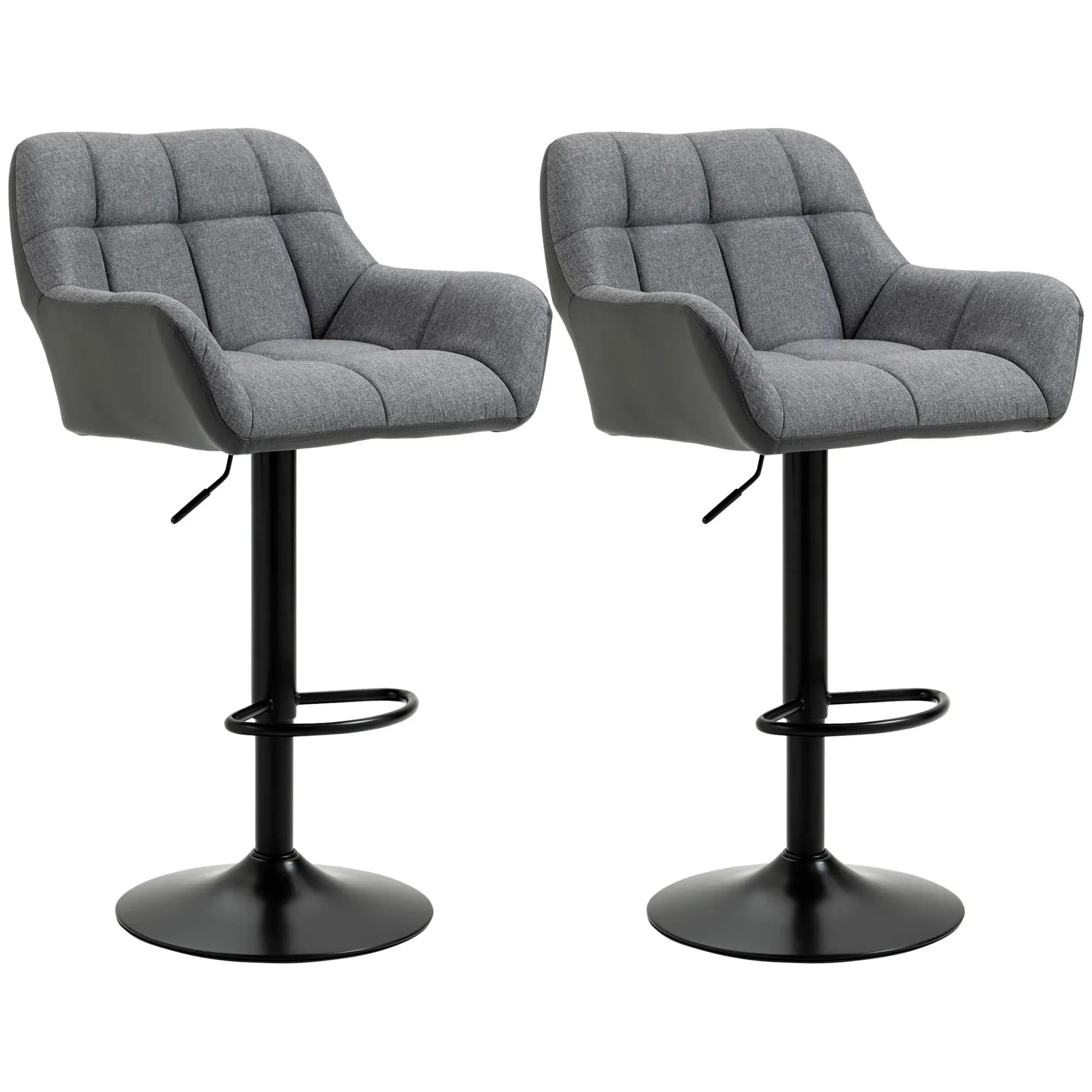 Swivel Adjustable Bar Stools (Set of 2) - Faux Leather & Linen Touch Fabric - 5 Color Options - Perfect for Kitchen Islands, Home Bars & Dining Areas