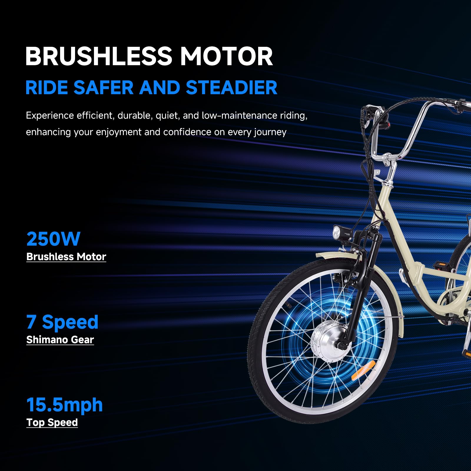 GARVEE 26 Inch Adult 3 Wheel Electric Tricycle with Basket - Fat Tires, 7 Speeds, 350W Motor, 36V 10Ah Removable Battery - Beige - Perfect for Commuting, Shopping & Leisure Rides
