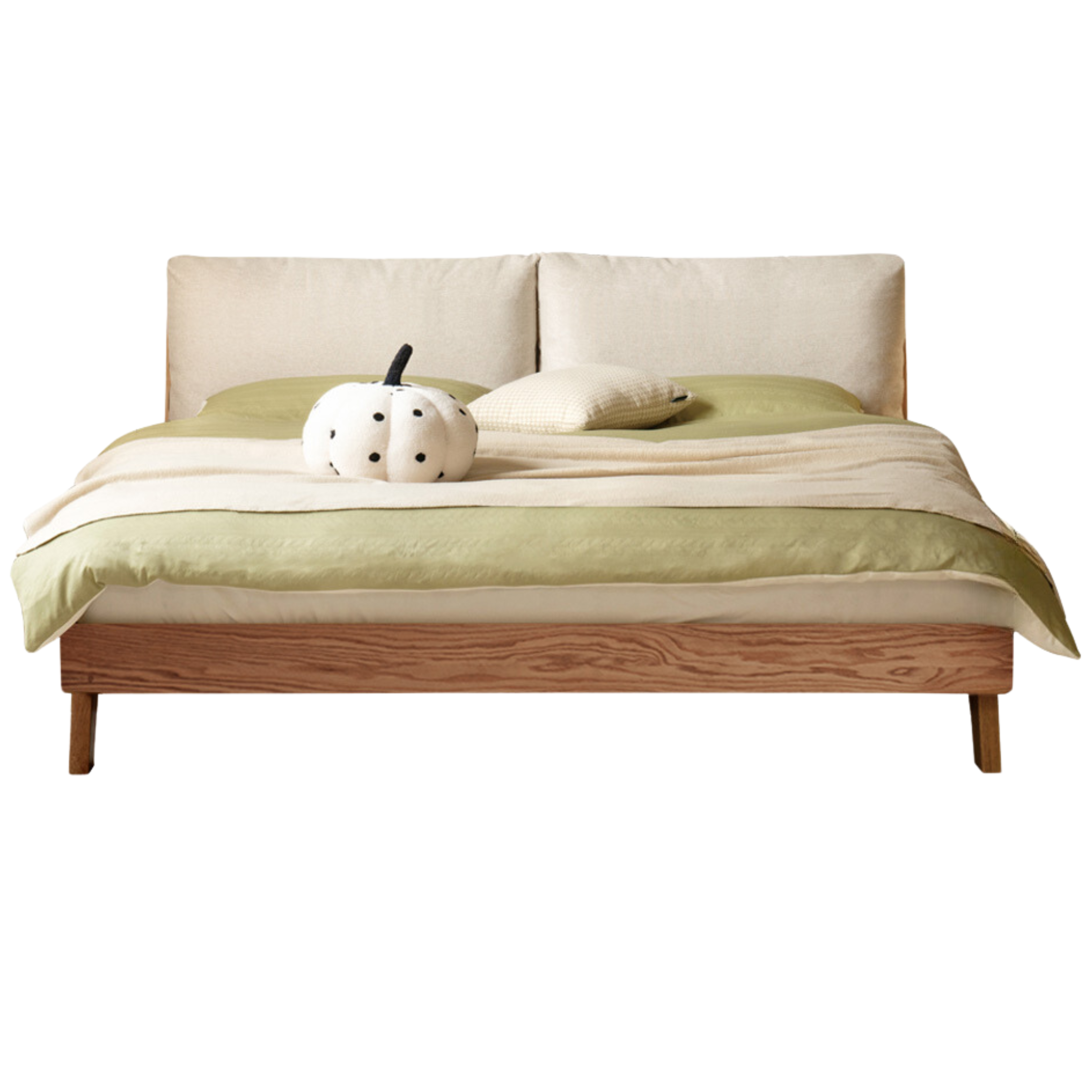 Walnut color Off-white Fabric soft back bed