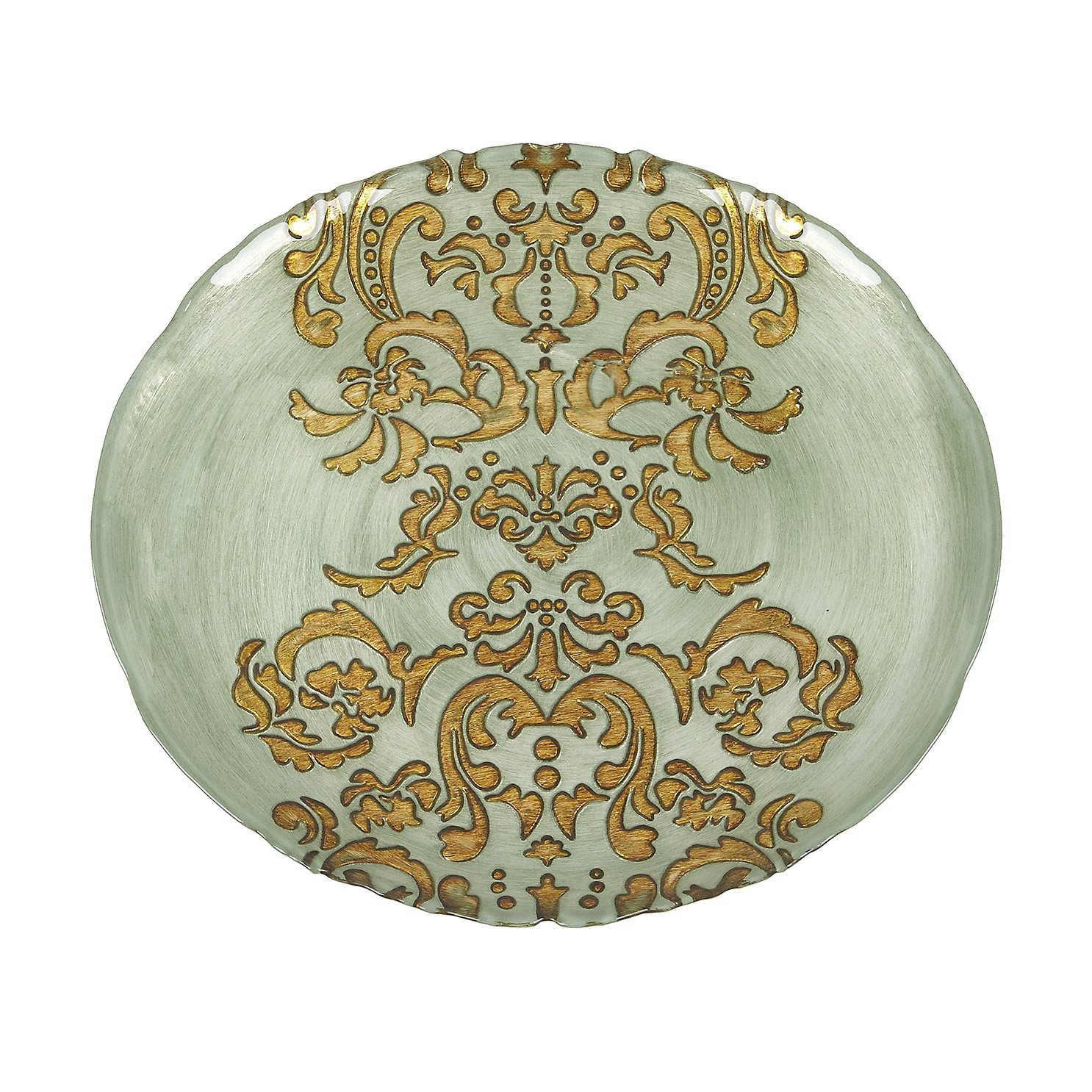 13-Inch Red Pomegranate Damask Charger Plate in Turquoise & Gold - Elegant Dinnerware for Weddings, Holidays & Formal Dining