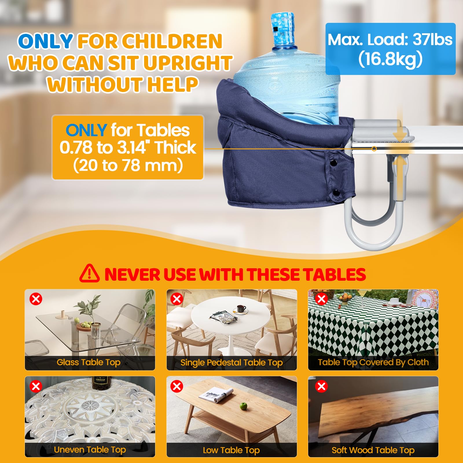 Orzbow Hook On High Chair with Removable Tray - Portable Folding Baby Booster Seat for Dining, Travel & Home - Includes Storage Bag - Easy Clip-On Design for Restaurants & Outdoor Use - Blue