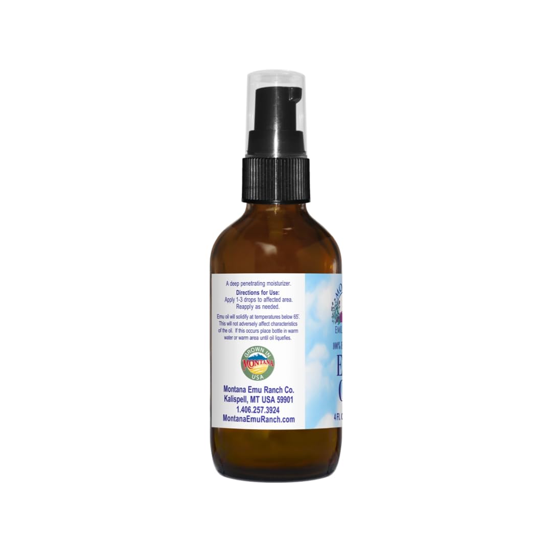 100% Pure Montana Emu Oil - 4 fl oz | Natural Skin & Hair Moisturizer | For Dry Skin, Eczema, Psoriasis & Anti-Aging | Made in USA