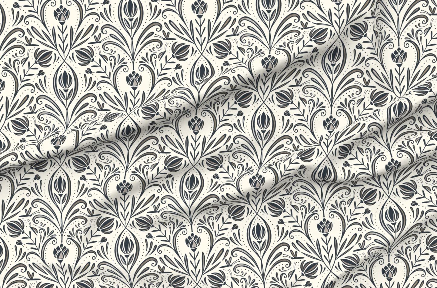 Modern Damask Black Ivory Botanical Garden Floral Printed Minky Fabric by The Yard - Soft Plush Material for Sewing Baby Blankets, Quilt Backing & Home Decor - Perfect for Nursery, DIY Crafts & Upholstery Projects