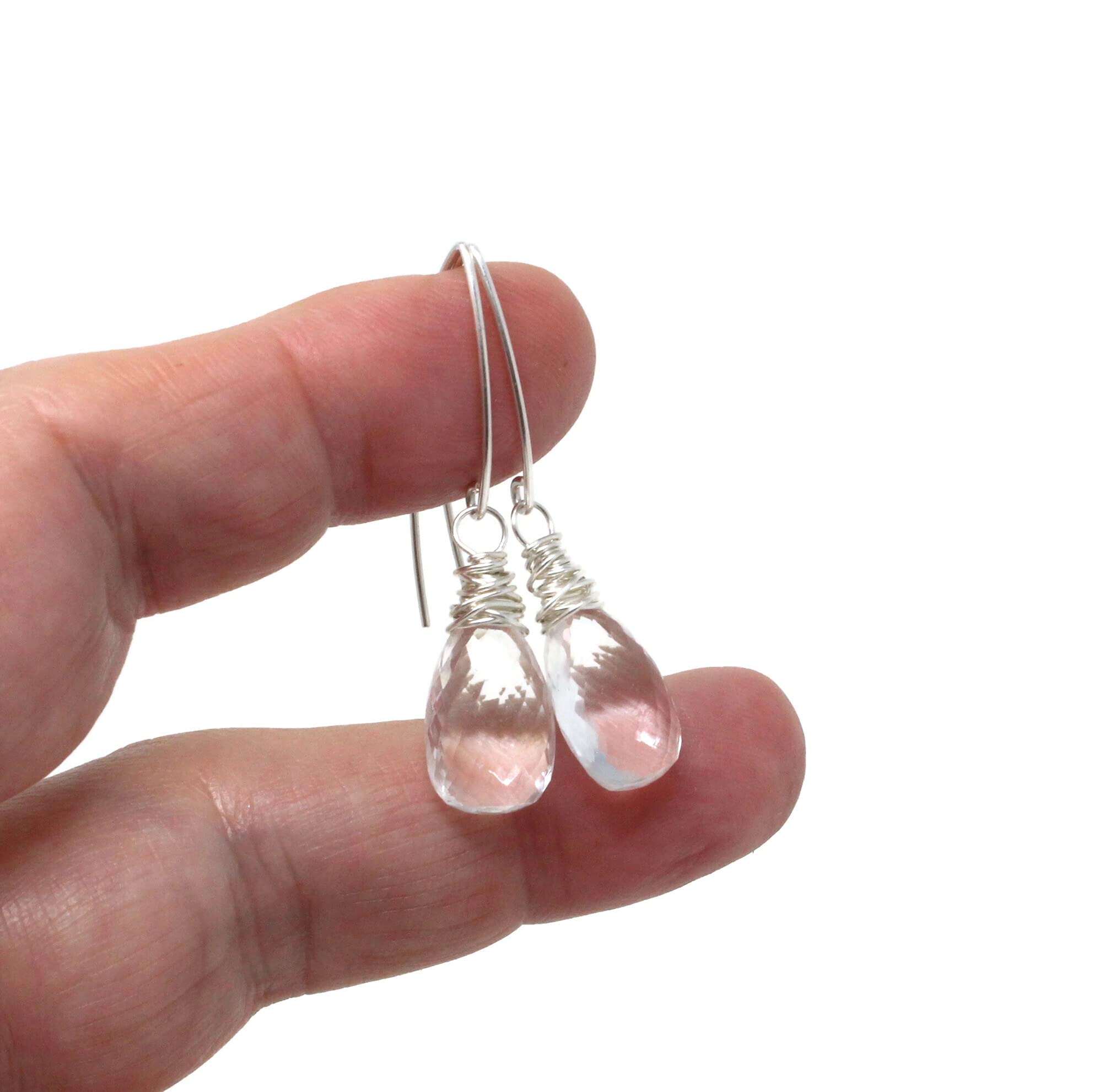 Arched Crystal Quartz Earrings - Sterling Silver Dangling Drop Earrings for Women | Elegant Boho Jewelry for Parties, Weddings & Everyday Wear