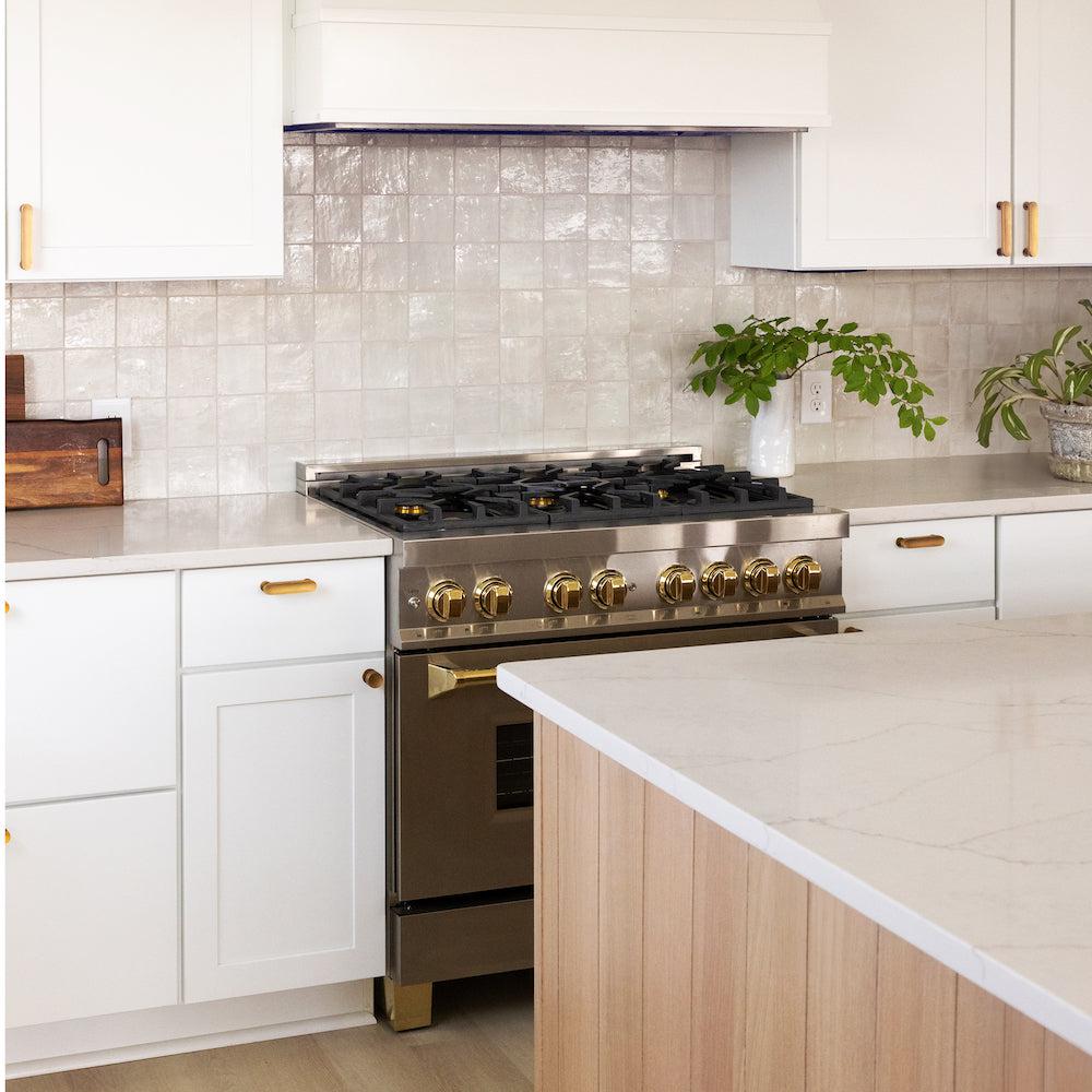 ZLINE Autograph Edition 36-inch Dual Fuel Range with 6 Burner Gas Cooktop & Convection Oven - 4.6 cu.ft Stainless Steel with Gold Accents (RAZ 36 G) - Perfect for Professional Kitchens & Luxury Home Cooking