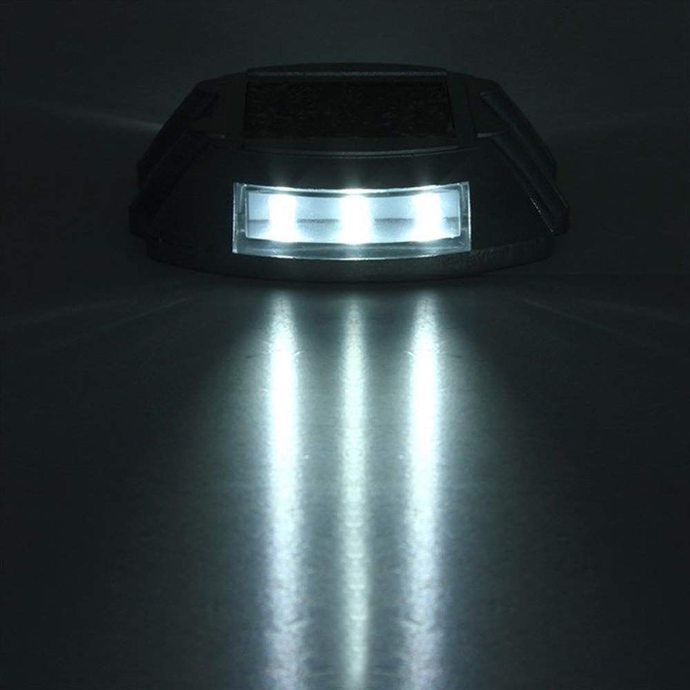 Waterproof Solar Dock Lights 6 Pack - Cast Aluminum Solar Deck Lights with 6 LEDs, Auto On/Off for Driveway, Path, Steps, Pool, Patio & Garden Security (White Light) - Ideal for Outdoor Nighttime Safety & Landscape Lighting