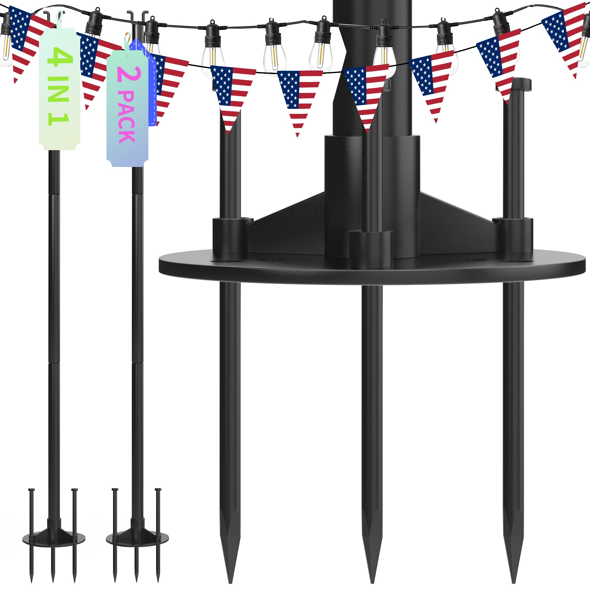 YITAHOME 2 Pack 11ft Outdoor String Light Poles - 4-in-1 Adjustable Stand for Patio, Deck, Garden, Backyard & Wedding Decor | Weather-Resistant String Light Holder for Outdoor Parties & Events
