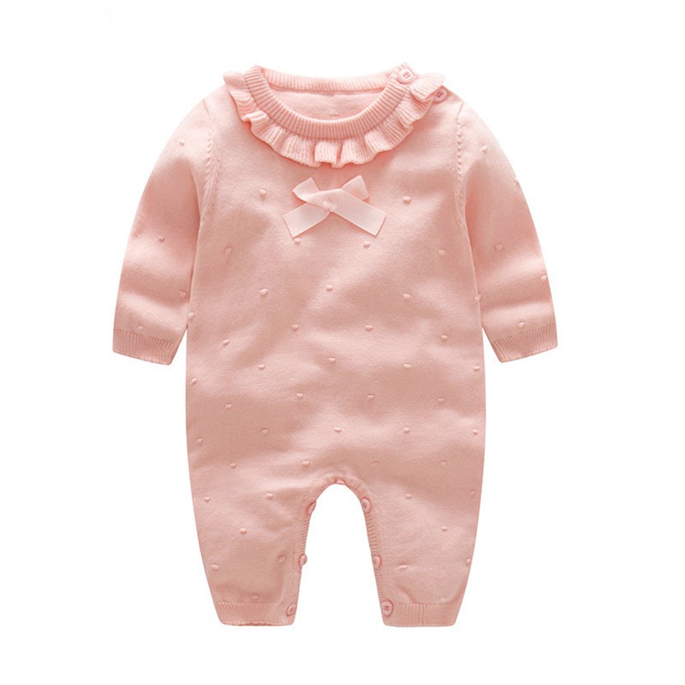 Baby Girls Knit Sweater Romper with Ruffled Collar - Long Sleeve Thick One-Piece Outfit for Infant Princess | Perfect for Winter Photoshoots, Birthday Parties & Holiday Dressing