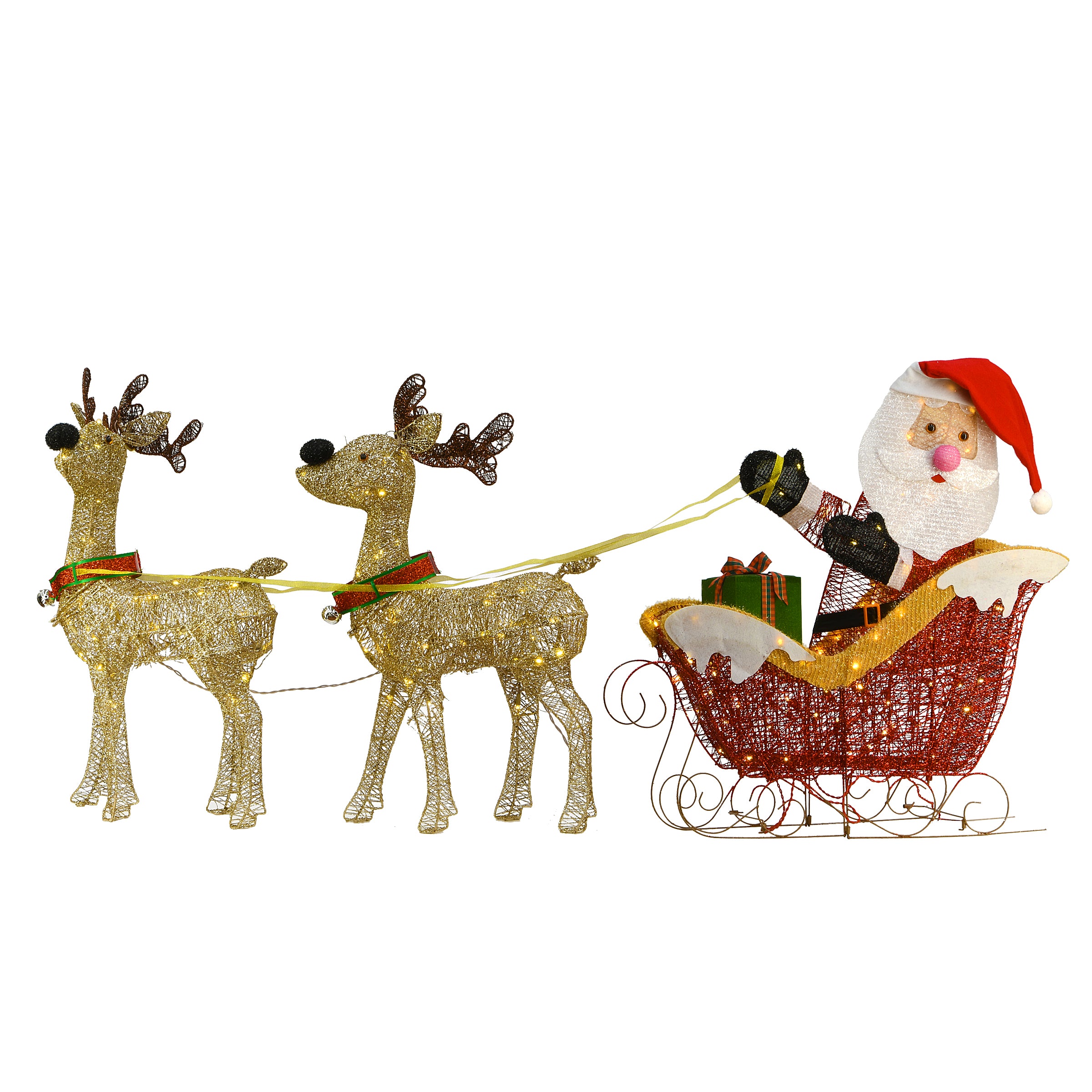 34 Inch Lighted Santa and Reindeer Christmas Decoration with Clear Lights for Indoor Outdoor Holiday Decor