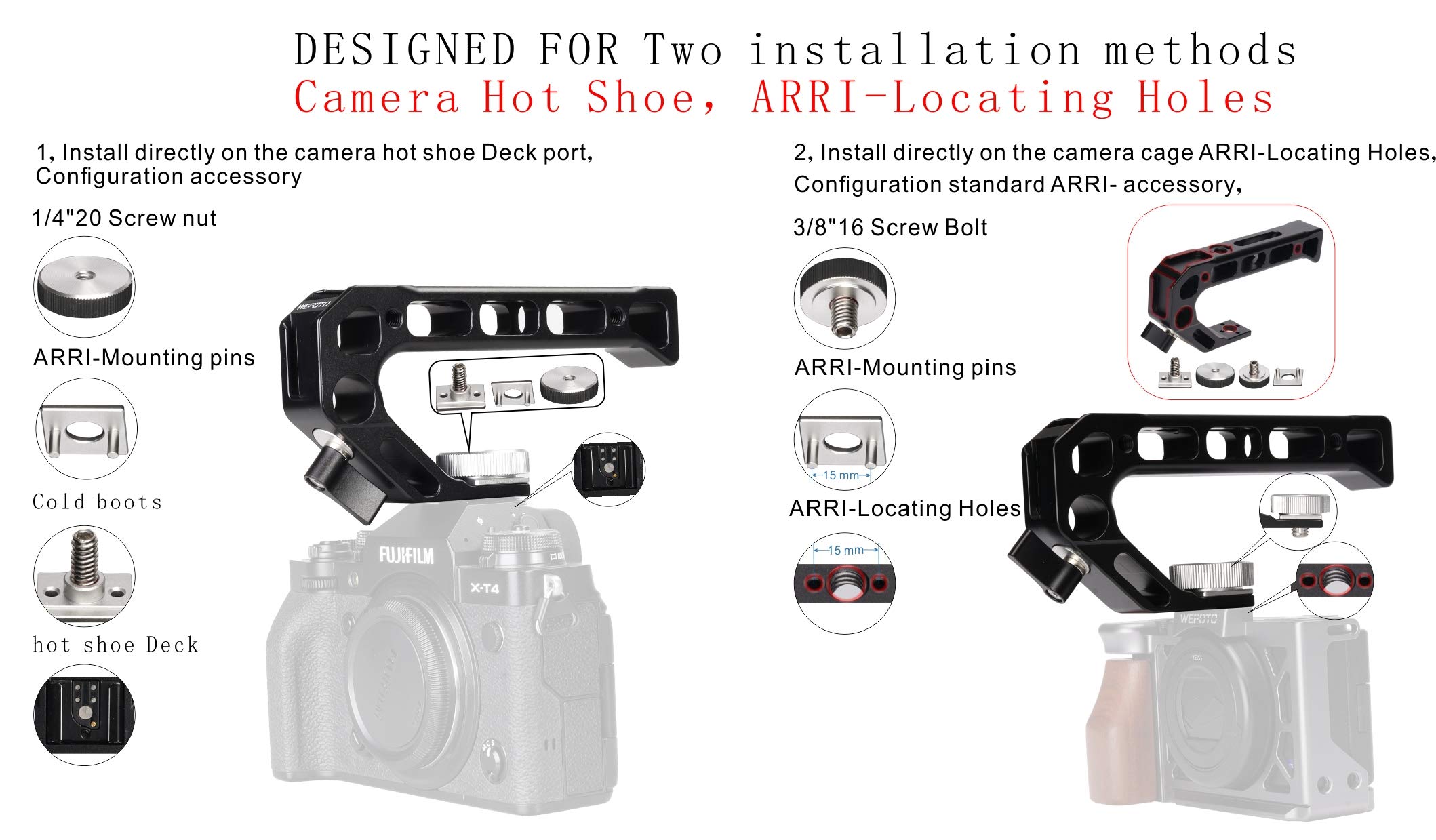 Camera Grip Top Handle with Upper Cold Shoe Mount & ARRI Standard Positioning Hole - Compatible with DSLR Cameras & Camera Cages - Perfect for Vlogging, Filmmaking & Professional Photography