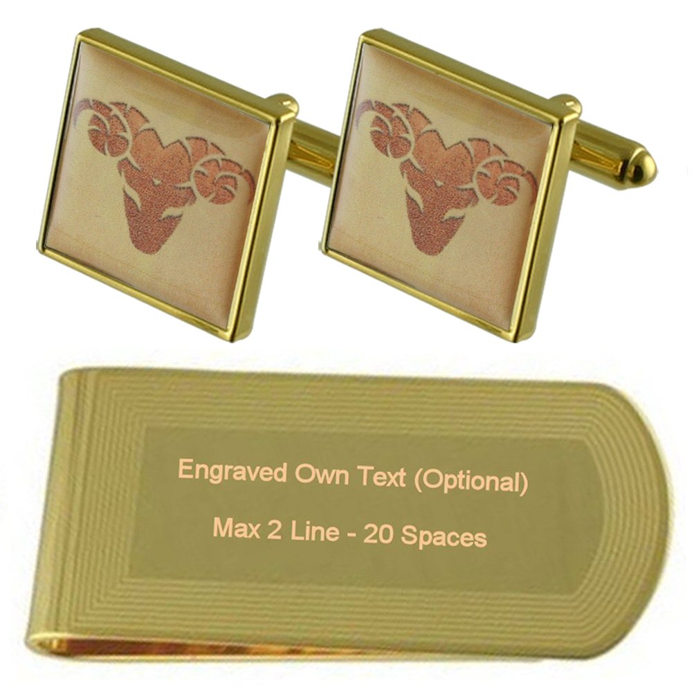 Taurus Zodiac Sign Gold-Tone Cufflinks & Money Clip Gift Set - Engraved Birthday Present for Men, Perfect for Weddings, Anniversaries & Formal Events