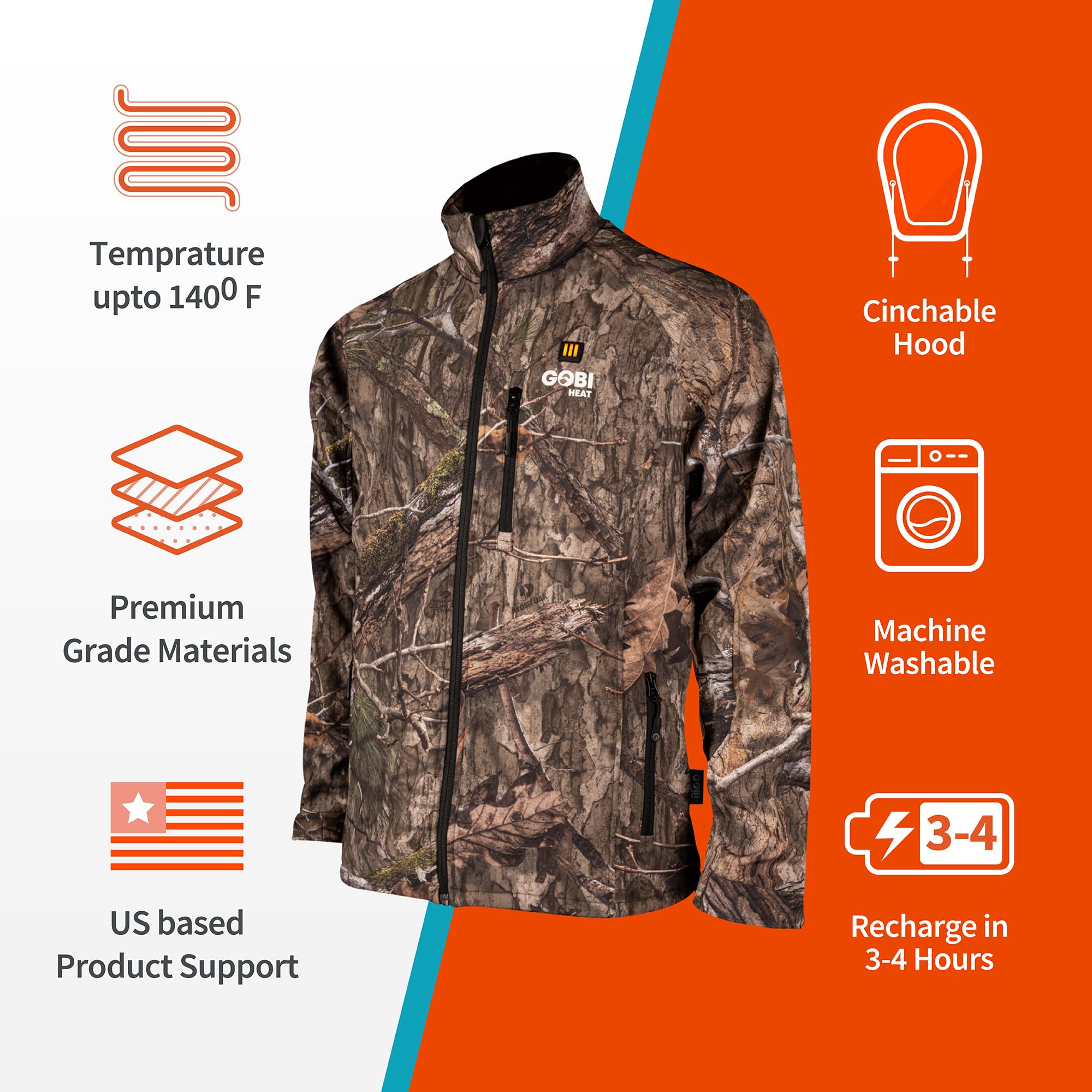 Sahara Men's Heated Hunting Jacket with 10-Hour Battery Life - Rechargeable Electric Winter Coat for Outdoor Activities | Perfect for Hunting, Camping & Cold Weather Adventures