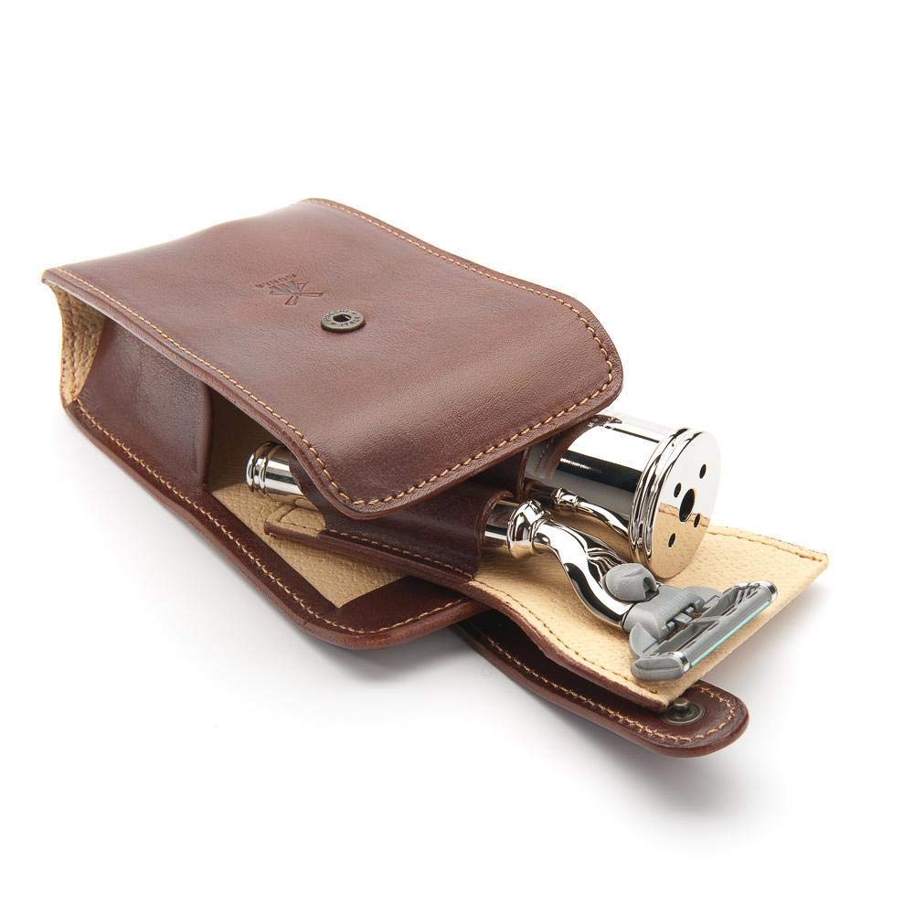 Premium MÜHLE Travel Leather Razor & Shaving Brush Set - Handcrafted Leather Case for Men | Perfect for Business Trips, Camping & Grooming On-The-Go