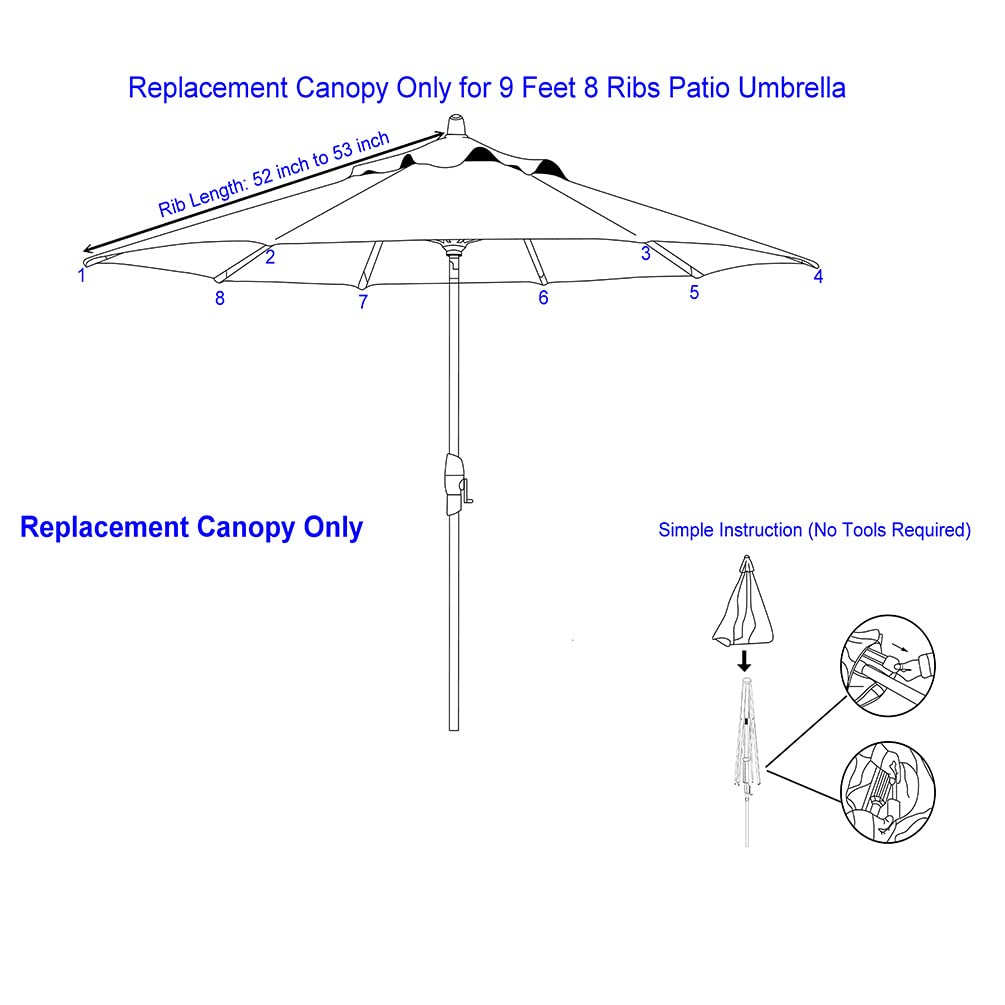 9ft Replacement Canopy for Patio Umbrella - UV Resistant & Vented - Outdoor Sun Protection for Garden & Poolside