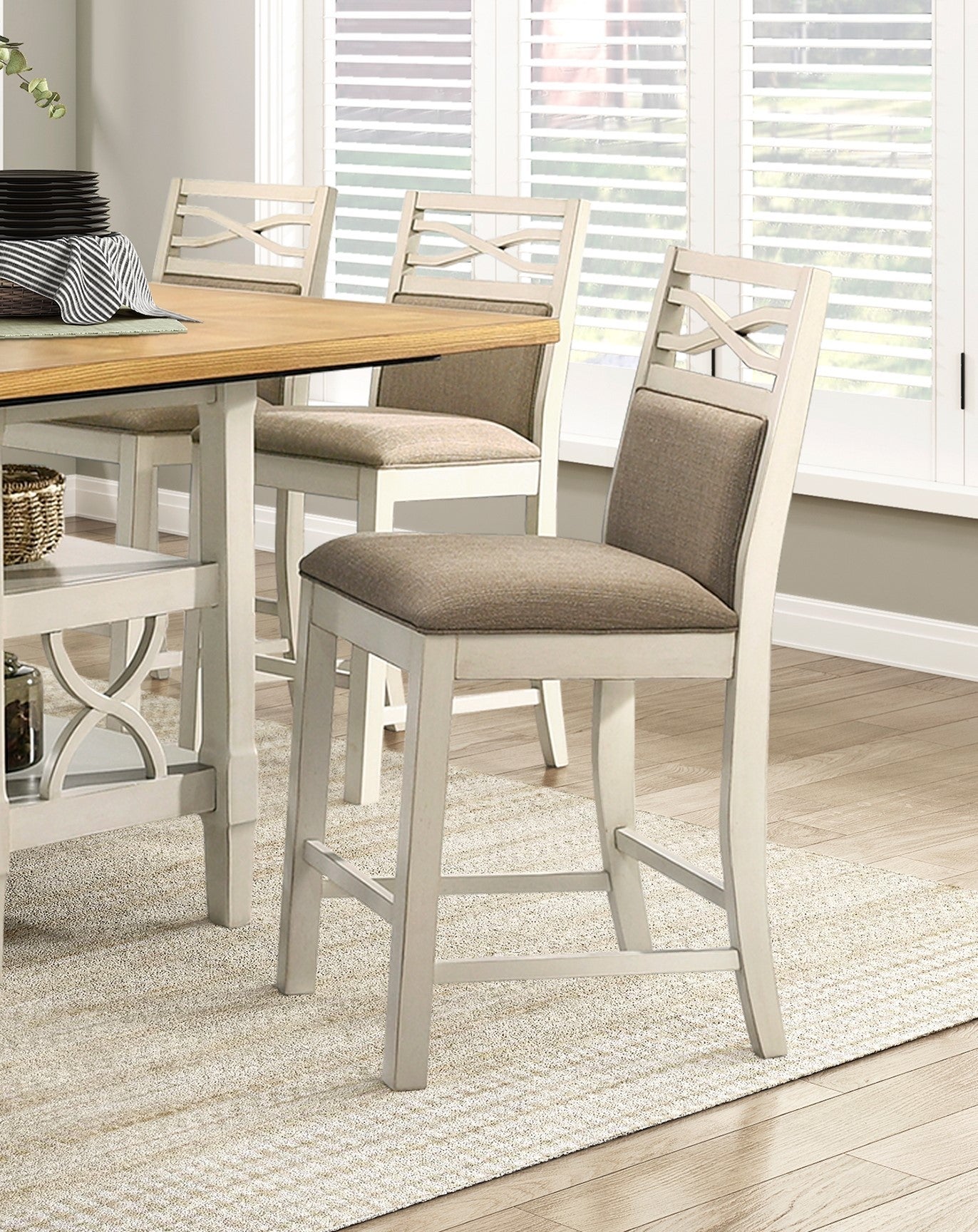 2-Piece Counter Height Chairs Set - Gray Fabric Upholstered Wooden Bar Stools with Back Support, Country Style Kitchen Dining Furniture for Breakfast Nook, Bar Counter & Small Space Decor