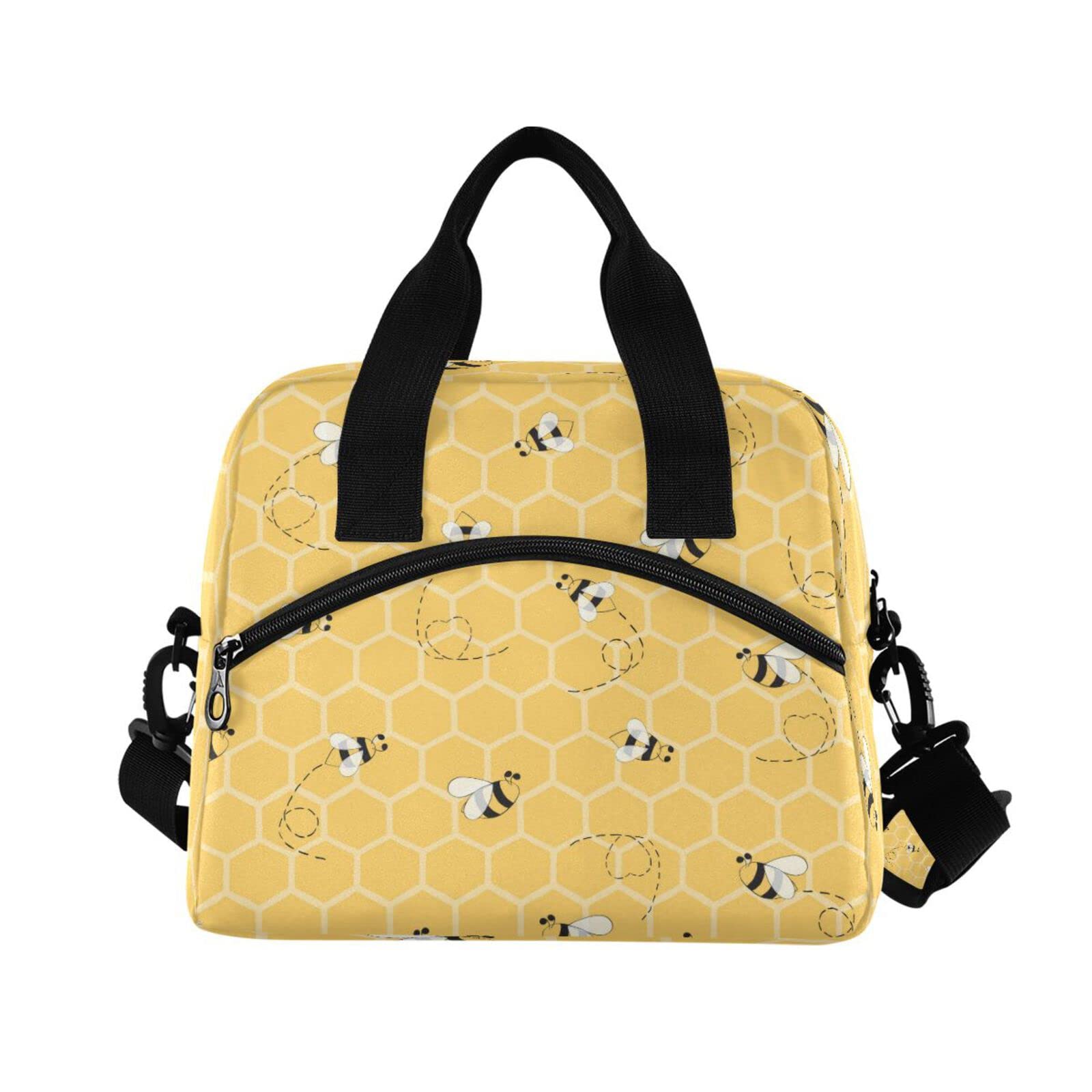 Kcldeci Insulated Lunch Bag for Women - Reusable Cooler Tote with Adjustable Shoulder Strap, Bee & Honeycomb Design, Perfect for Work, School, Picnics & Outdoor Activities