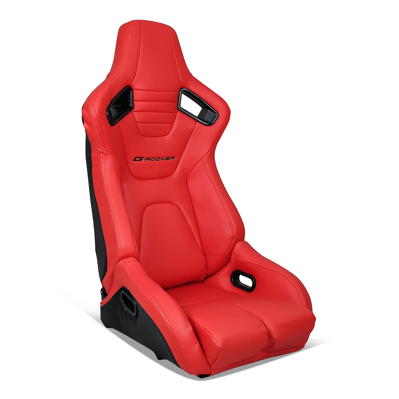 IKON MOTORSPORTS Universal Racing Bucket Seat - Right Passenger Side with Dual Slider Adjustable, Red PU Leather Reclinable Car Seat for Sports Cars & Off-Road Vehicles