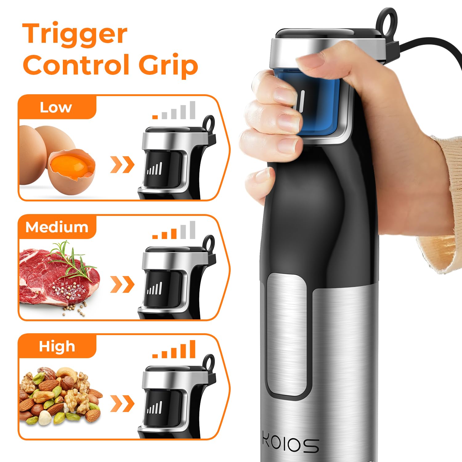 KOIOS 1100W Professional Immersion Blender - 5-in-1 Handheld Blender with Variable Speed, Stainless Steel Shaft, Chopper & Milk Frother, BPA-Free for Smoothies, Soups, Baby Food & Baking - Perfect for Kitchen, Restaurant & Home Cooking