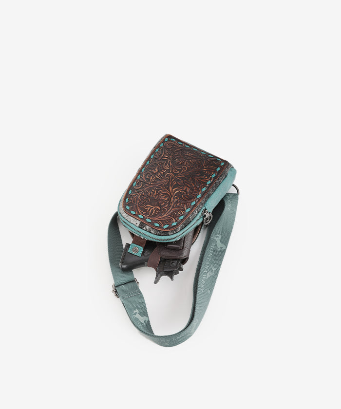 Montana West Tooled Leather Concealed Carry Sling Bag for Men & Women - Crossbody Shoulder Bag with Hidden Gun Pocket - Perfect for Hiking, Travel & Everyday Use
