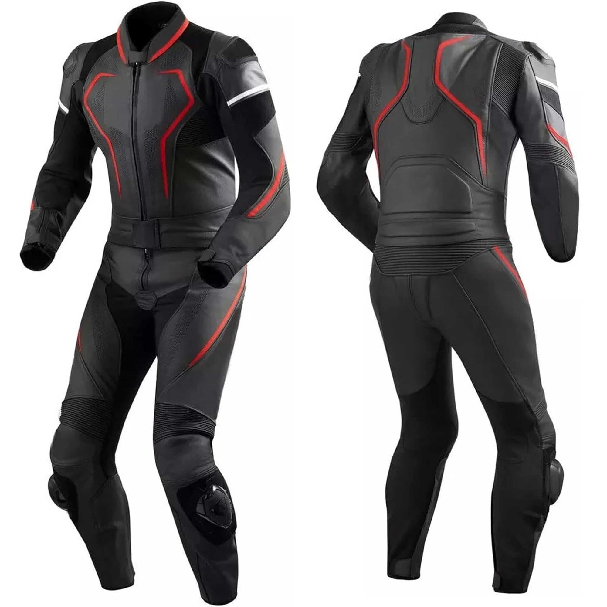 Men's Genuine Leather Motorcycle Racing Suit with CE Armor Protection - Full Body One-Piece Design for Track Racing & Street Riding