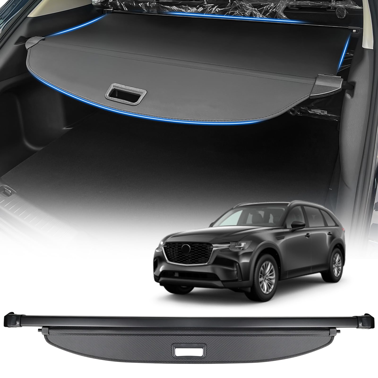 AUXKO Retractable Cargo Cover for 2024-2025 Mazda CX-90 | Trunk Luggage Security Shade | Carbon Fiber Privacy Screen | Perfect for Road Trips & Grocery Protection