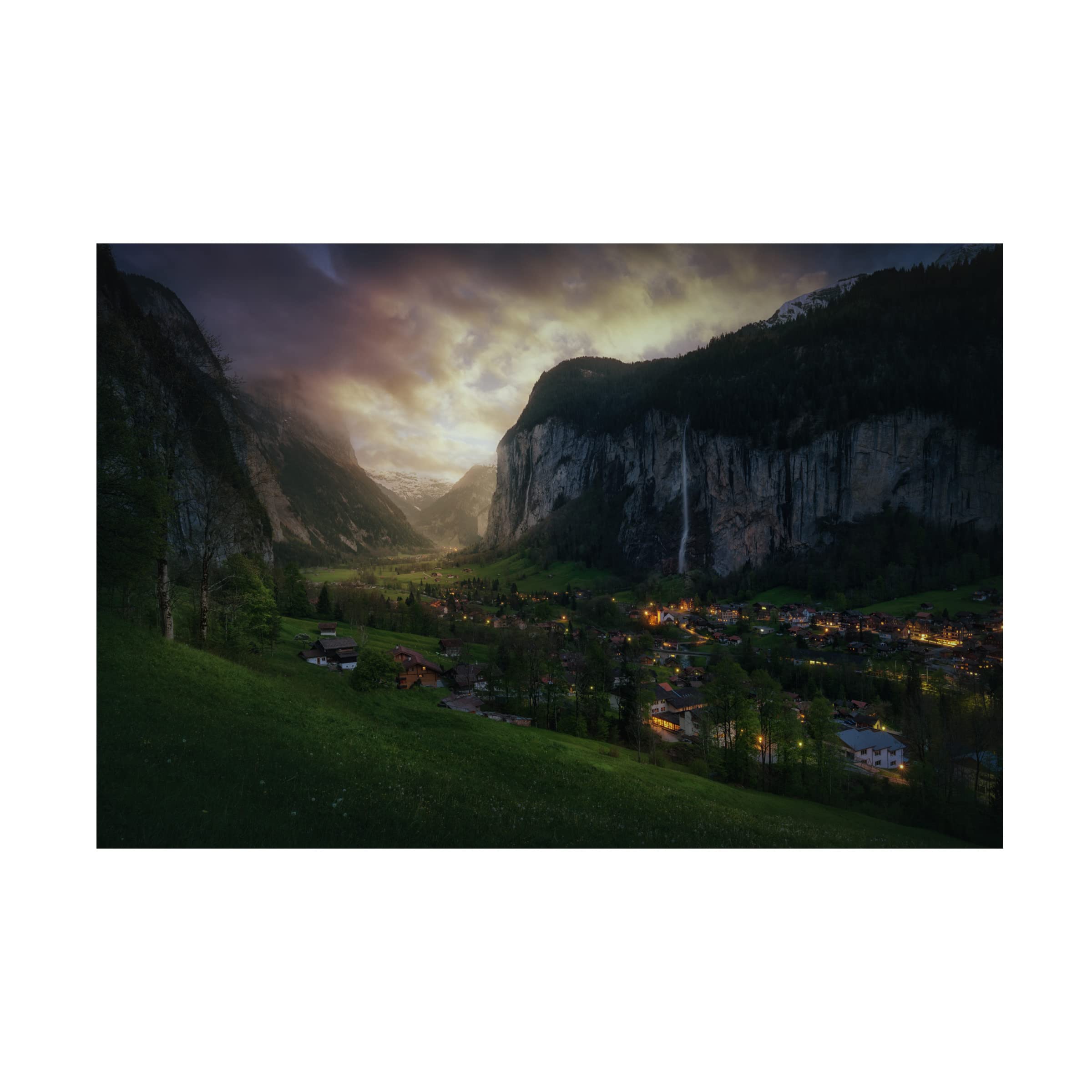 Trademark Fine Art 'Lauterbrunnen On Light' Canvas Wall Art Print by Juan Pablo - Swiss Alps Landscape Painting for Living Room, Bedroom & Office Decor