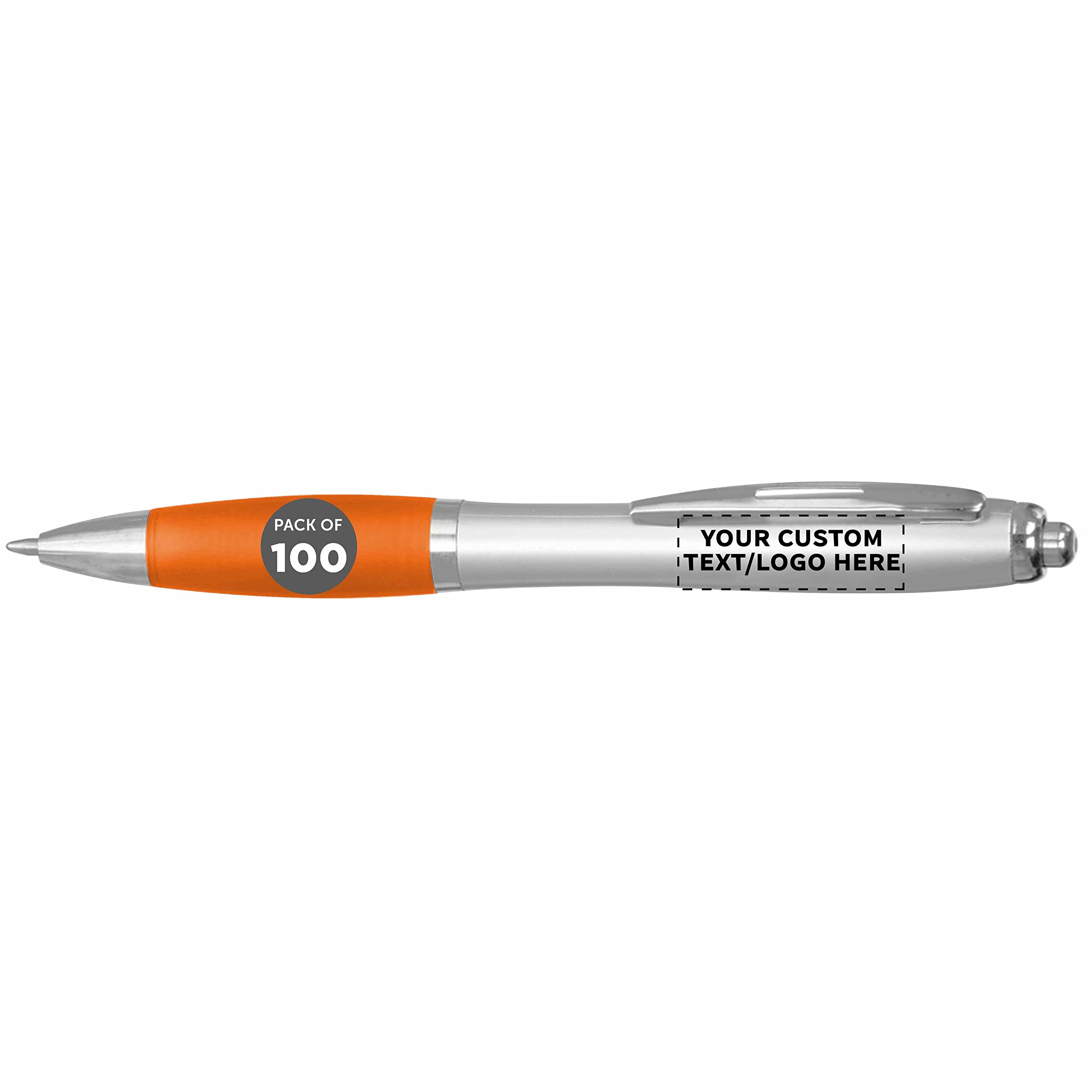 Customizable Ergonomic Ballpoint Pens with Rubber Grip - 100 Pack Personalized Click-to-Write Pens with Black Ink (Orange Barrel) for School, Office & Business Promotions - Bulk Custom Pens for Students, Teachers & Corporate Gifts
