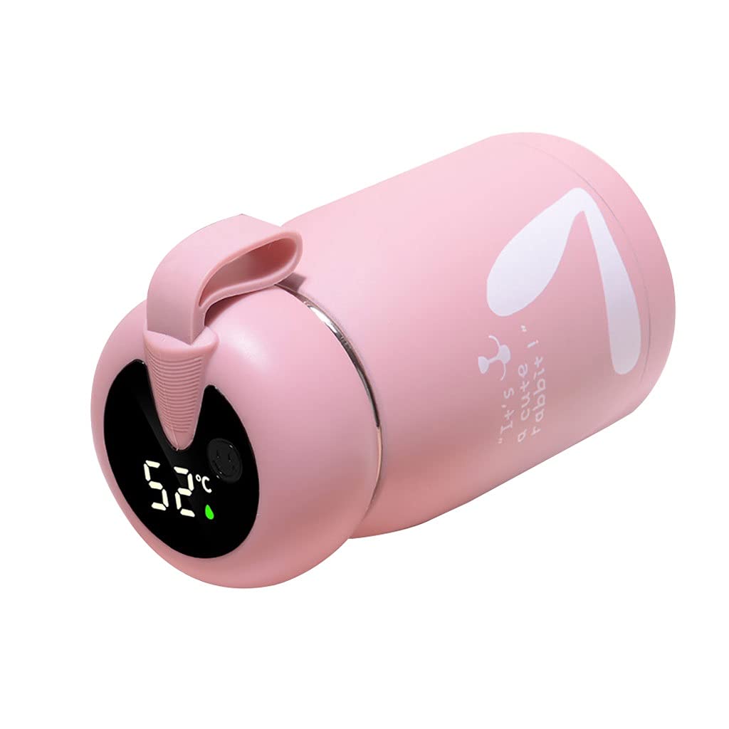 GANFANREN Smart Temperature Display Stainless Steel Vacuum Insulated Thermos - 18oz Leakproof Travel Mug with Strainer for Coffee & Tea, Hot & Cold Beverages - Ideal for Office, Commuting, Hiking & Outdoor Activities (Pink)