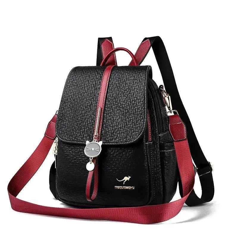 Stylish PU Leather Women's Backpack for Work, Travel & College - Waterproof Laptop Bag with USB Charging Port