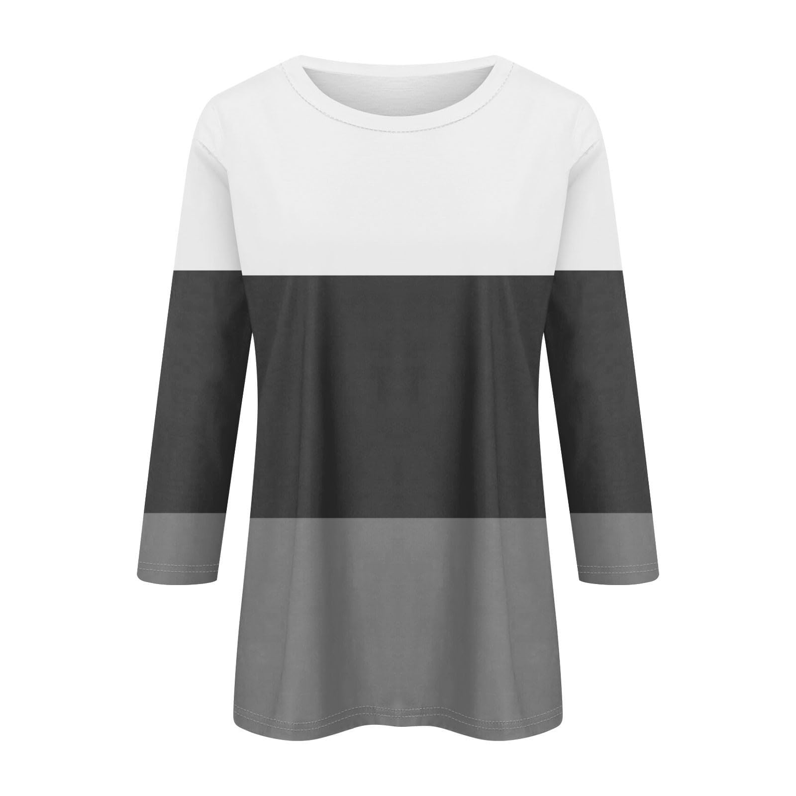 Women's 3/4 Sleeve Striped Color Block T-Shirt - Round Neck Casual Top for Work, Date Night & Everyday Wear