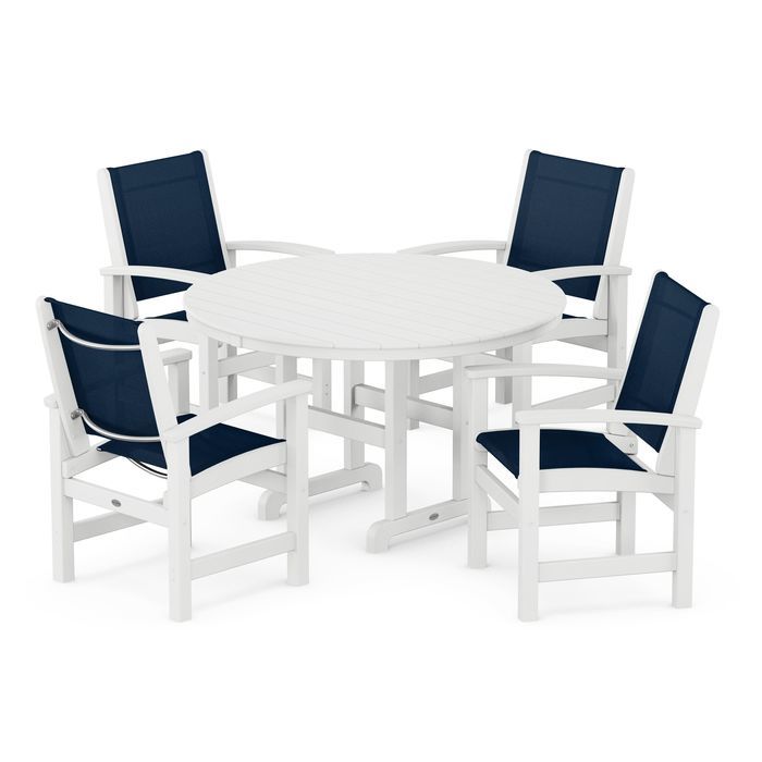 POLYWOOD Coastal 5-Piece Round Farmhouse Dining Set - Outdoor Patio Furniture for Backyard, Poolside & Beach House Dining