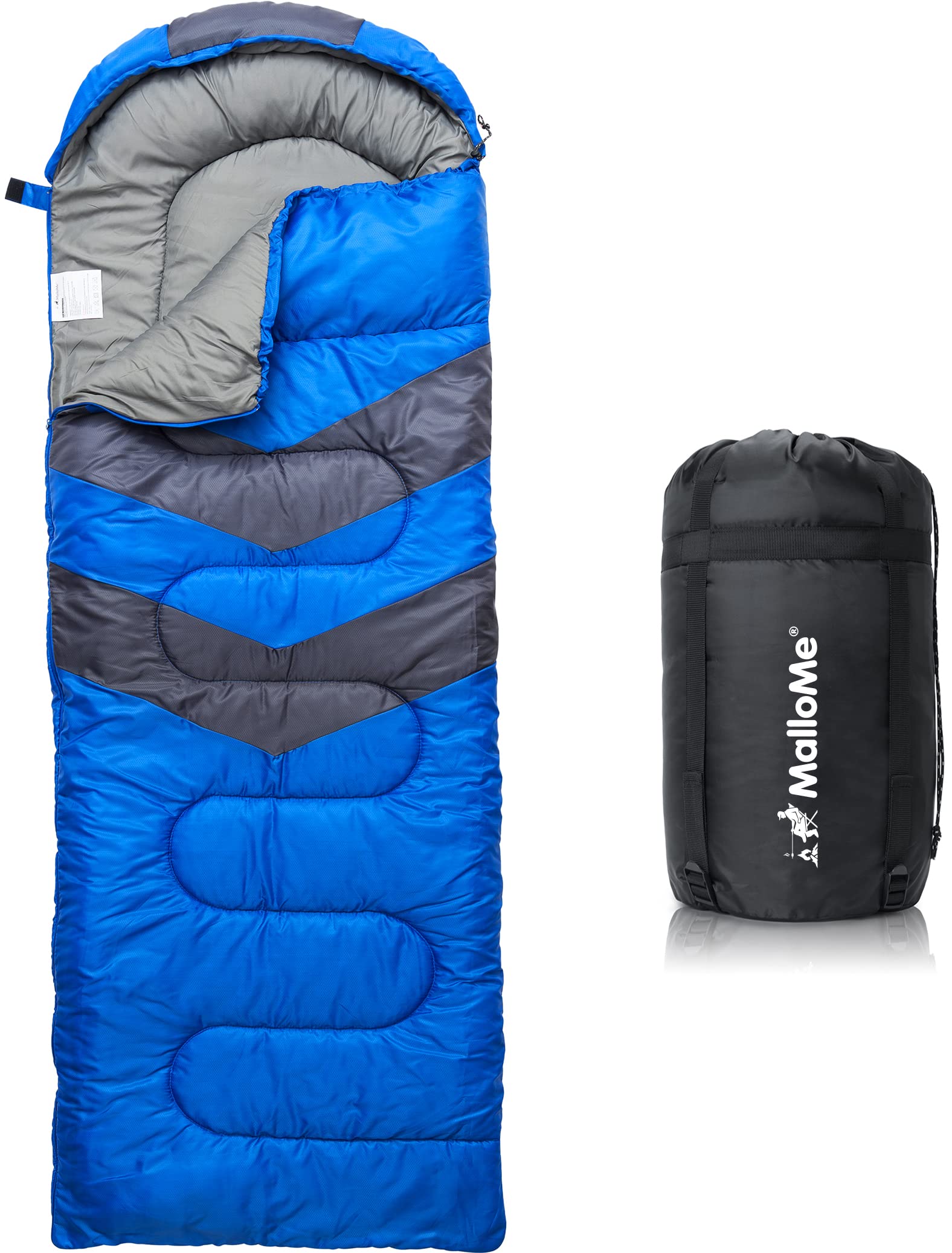 MalloMe Waterproof Lightweight Sleeping Bag for Adults & Kids - Single & Double Size for Winter, Fall & Spring Camping - Portable Backpacking Gear for Hiking, Travel & Outdoor Adventures with Compact Carry Bag
