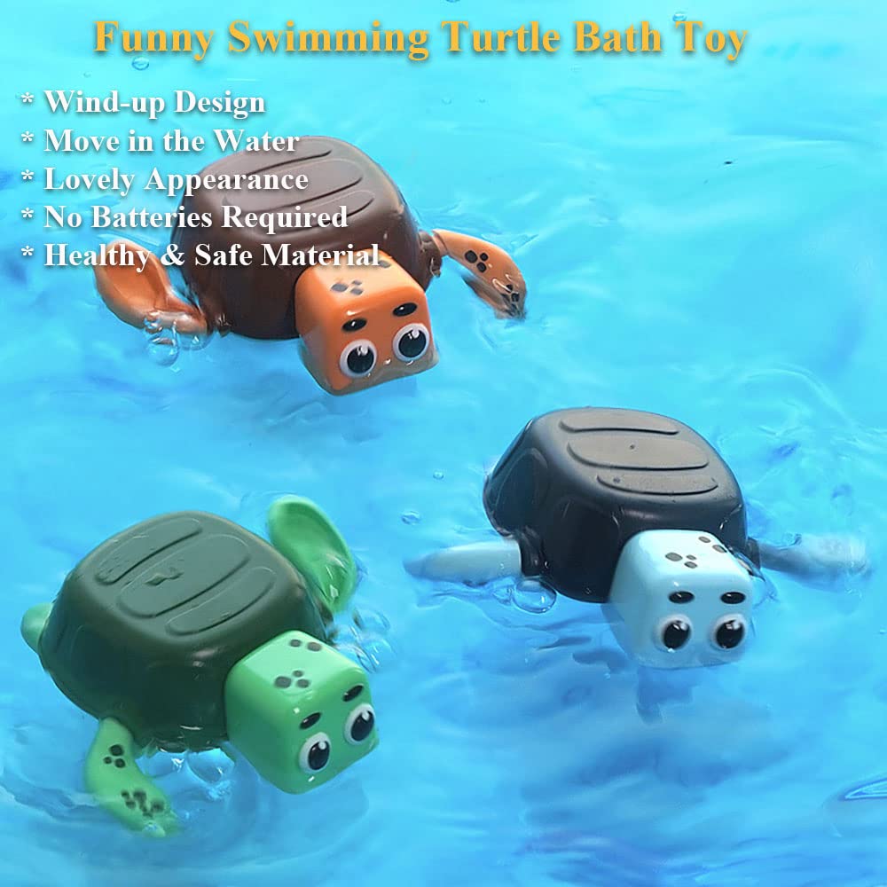 Wind Up Turtle Bath Toy - Swimming Sea Turtle Water Toy, Clockwork Tortoise Tub Toy for Kids - Floating Pool & Bathtub Toy for Toddlers (Green) - Perfect for Bath Time Fun & Sensory Play