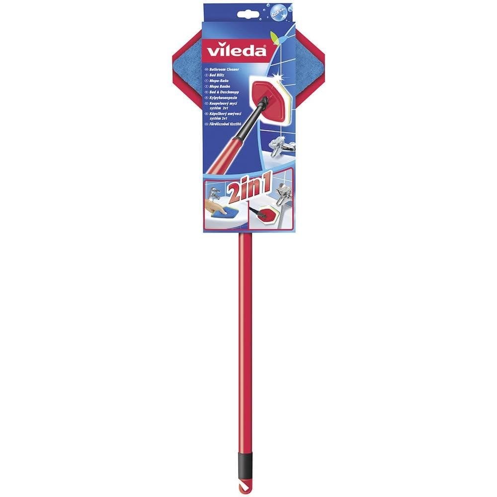 Vileda Bathroom Cleaner Scrub Sponge with Adjustable Telescopic Handle & Articulated Mop Head - Perfect for Shower Tiles, Bathtubs, and Hard-to-Reach Surfaces