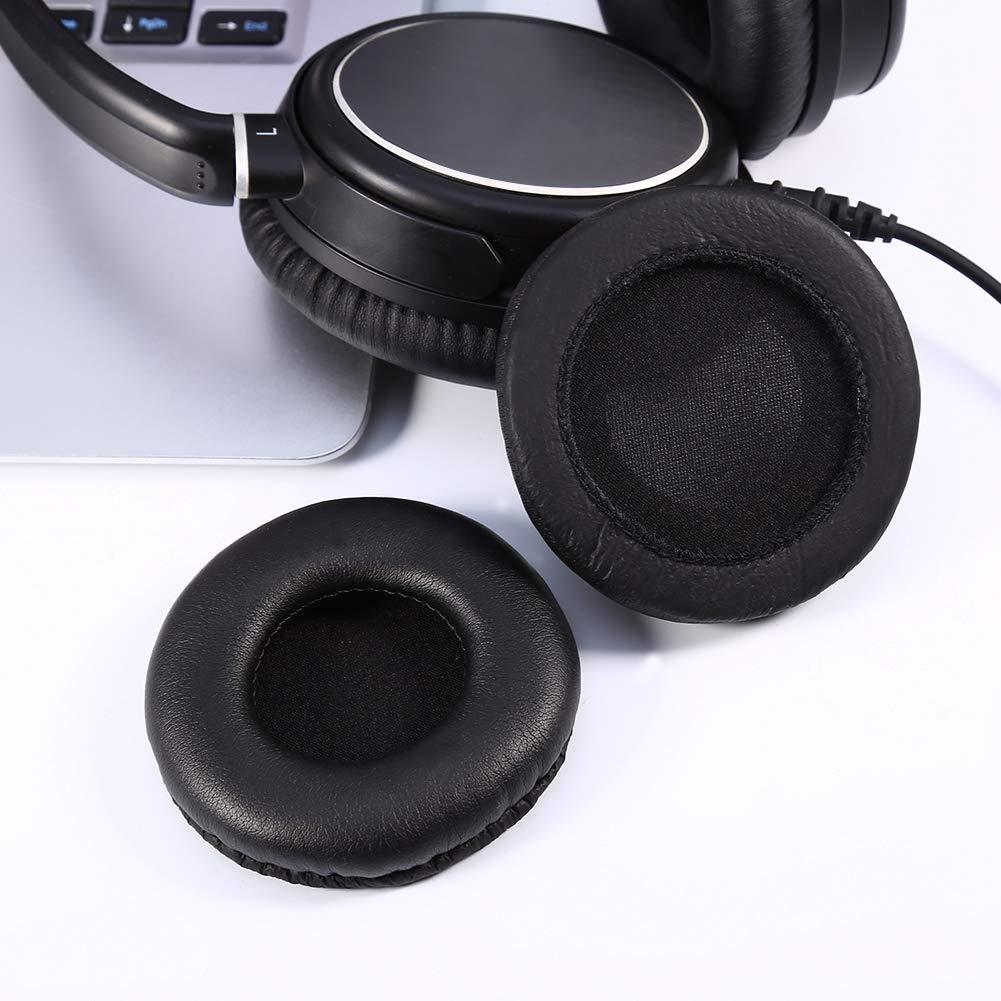 Sutinna Universal 75mm Black PU Leather Ear Pads - Soft Replacement Cushion for Headphones with Cloud-Like Comfort | Perfect for Gaming, Music & Office Use