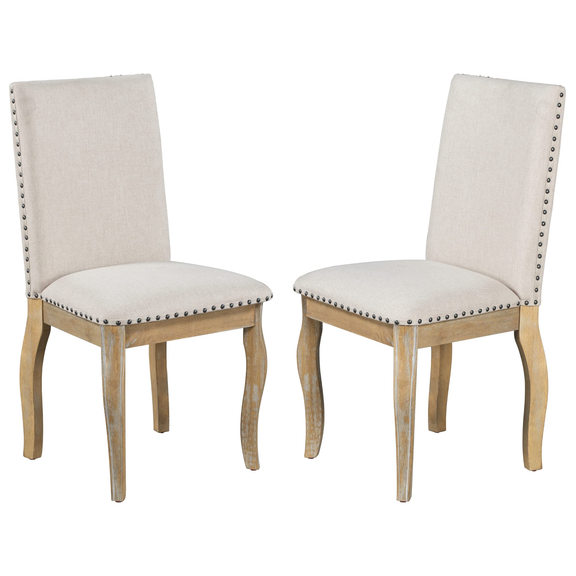 4-Piece Wooden Upholstered Dining Chair Set with Nailhead Trim - Modern Fabric Kitchen Chairs for Dining Room, Breakfast Nook & Entertaining