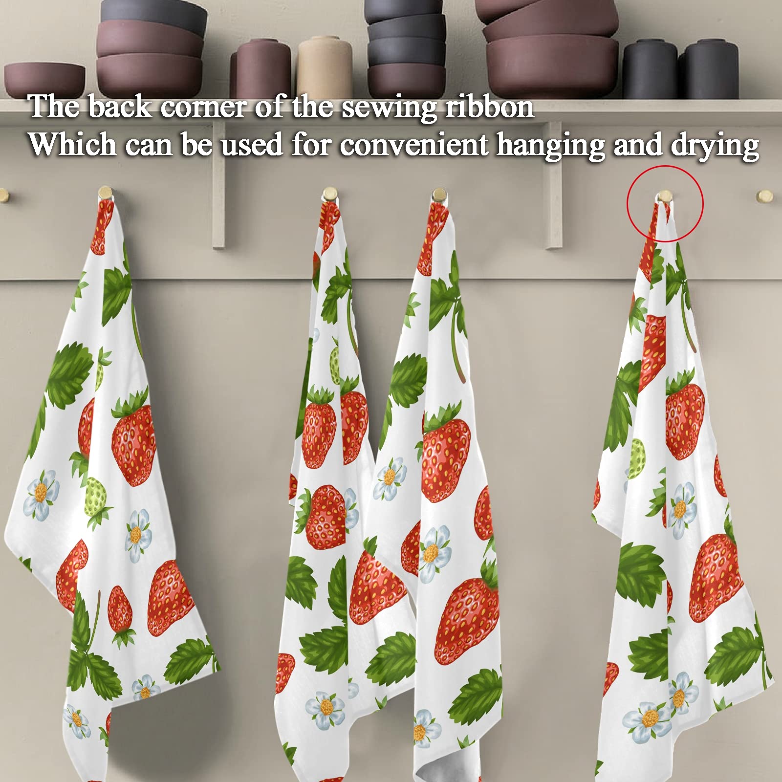 Premium Red Strawberry Floral Kitchen Towels 4-Pack - Super Absorbent, Fast Drying Reusable Dish Cloths (28