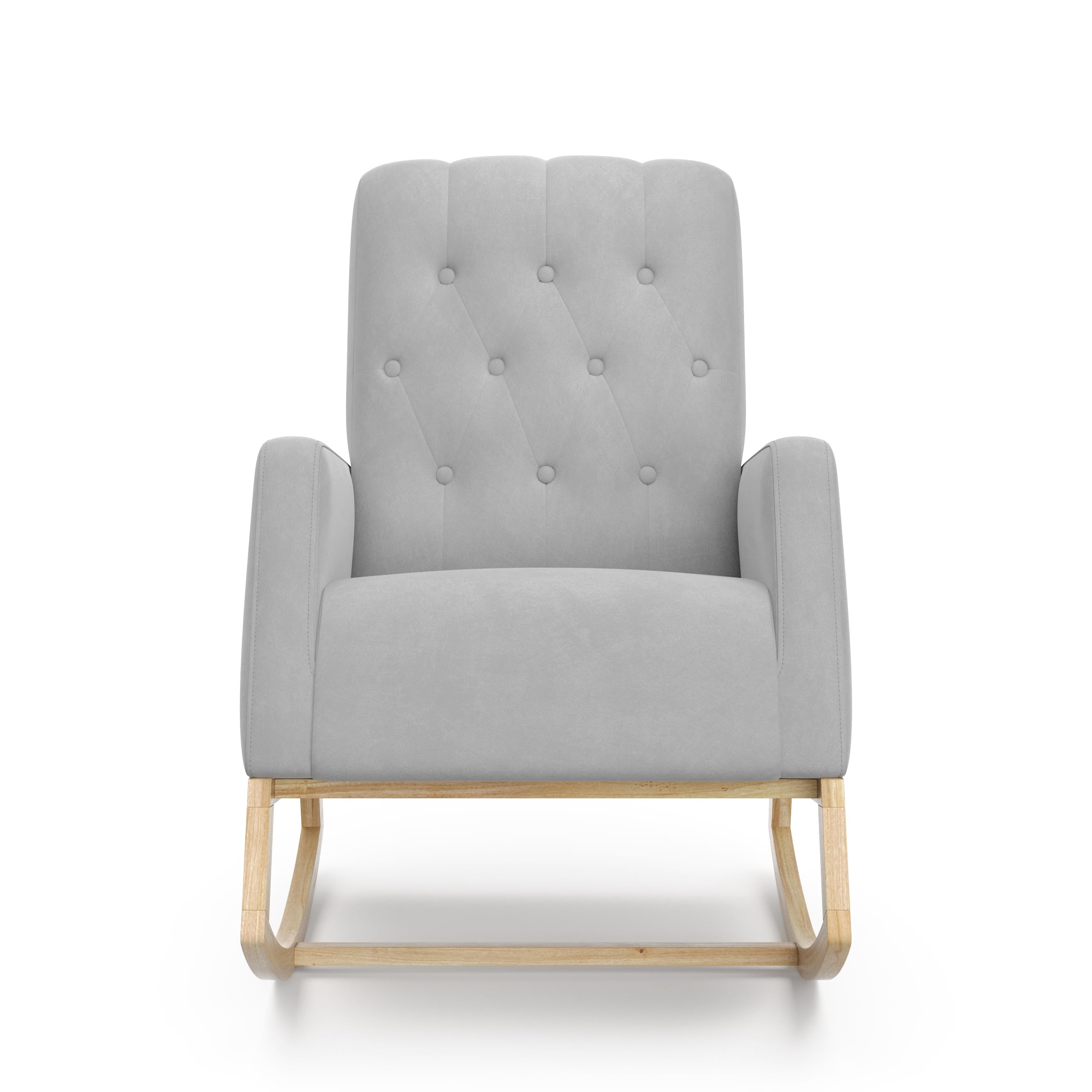 Storkcraft Northern Lights Nursery Rocker - Upholstered Button-Tufted Rocking Chair with Gentle Motion & Solid Wood Base (Steel/Natural) | Perfect for Baby Nurseries, Breastfeeding & Relaxing Moments