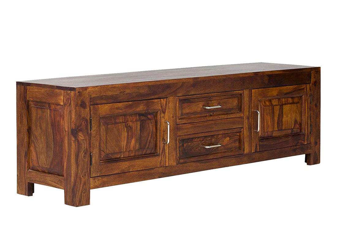 Gfine Solid Sheesham Wood Sideboard - 2 Doors & 2 Drawers, 150x40x50cm - Perfect for Living Room Storage & Dining Room Organization